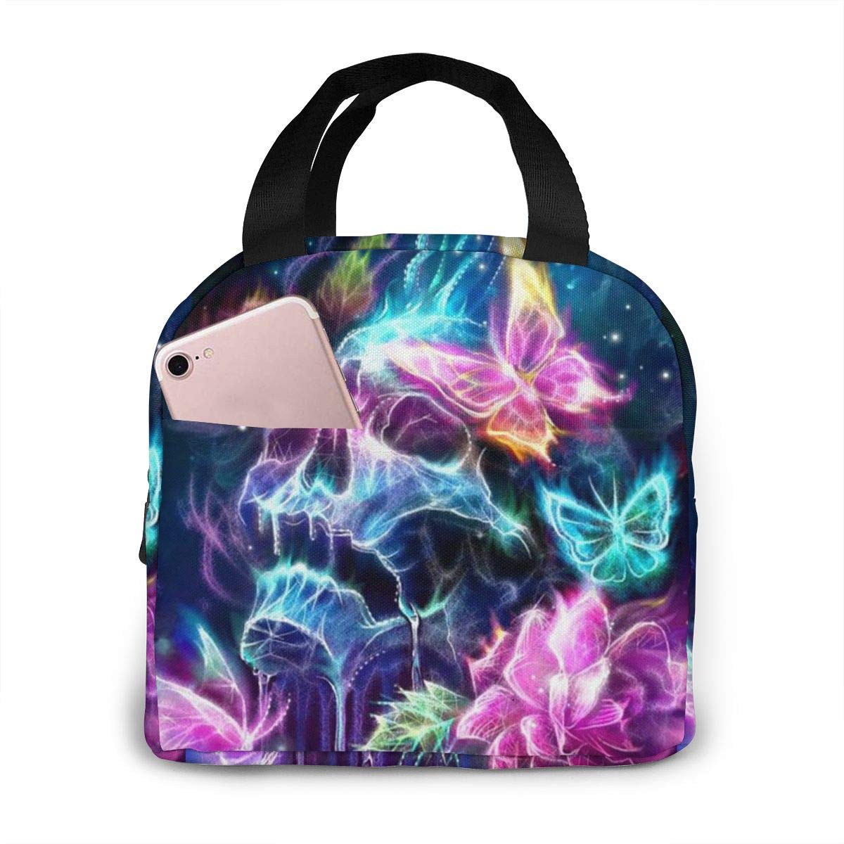 Preler DIY Rose Butterfly Skull Insulated Lunch Box - Reusable Thermal Meal Bag for School, Work & Travel - Food Container for Kids, Teens & Adults - Perfect for Picnics, Office Lunch & Outdoor Activities