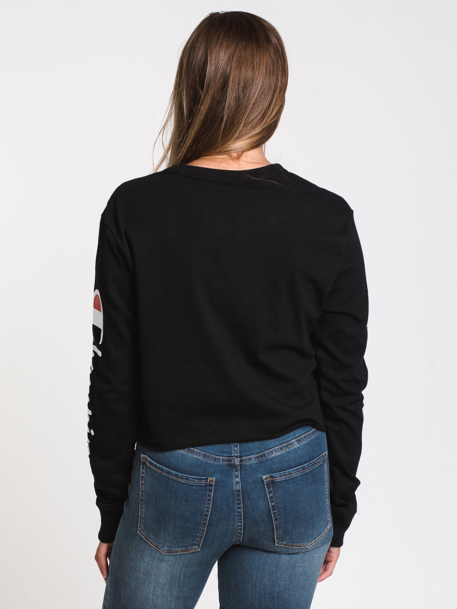 Champion Cropped Long Sleeve Boyfriend T-Shirt for Women - Soft Cotton Oversized Tee - Casual Streetwear & Loungewear - Perfect for Everyday Wear, Gym, and Outings