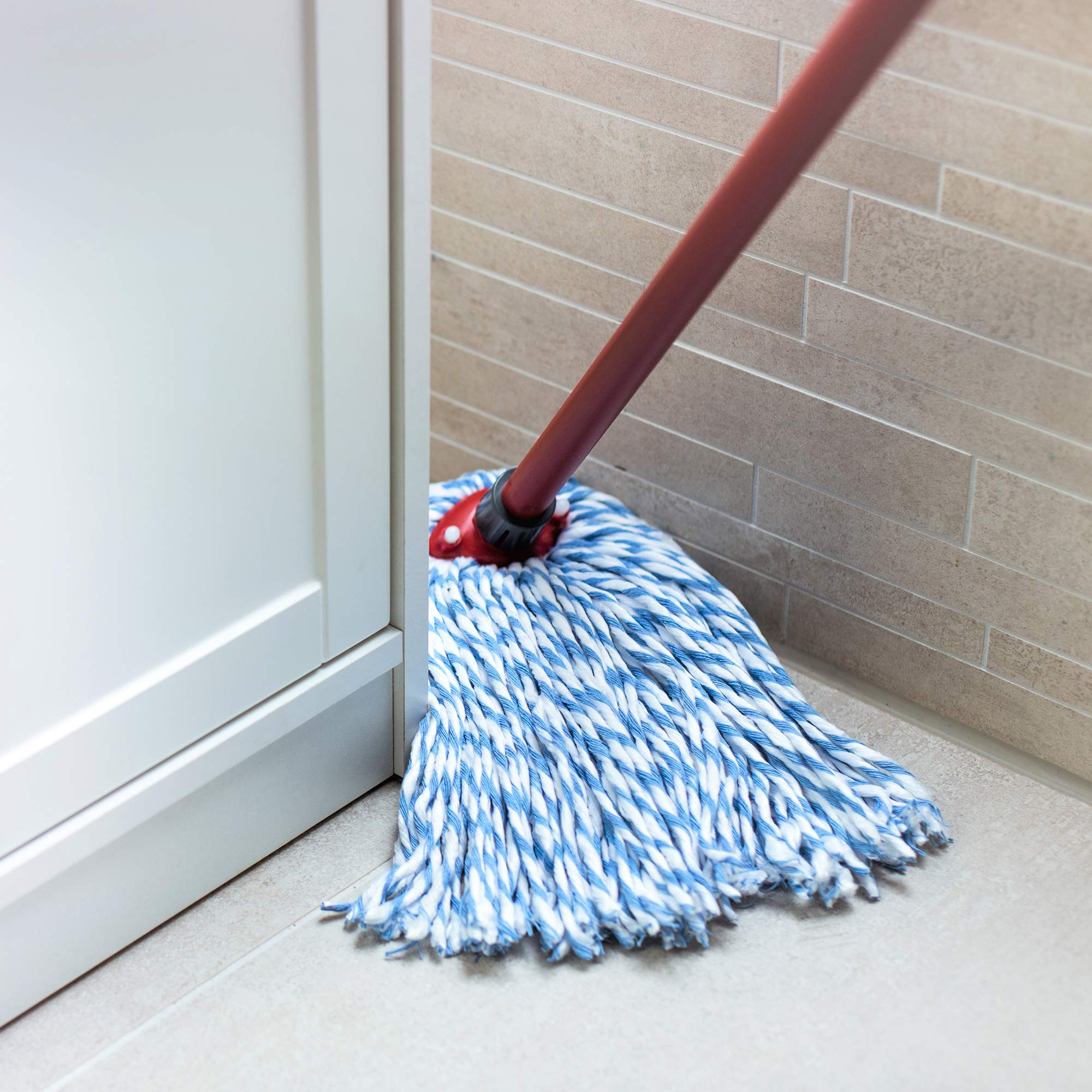 Vileda SuperMocio Microfiber and Cotton Mop with Extra Refill - Red | Heavy Duty Floor Cleaning for Hardwood, Tile & Laminate | Kitchen, Bathroom & Home Use