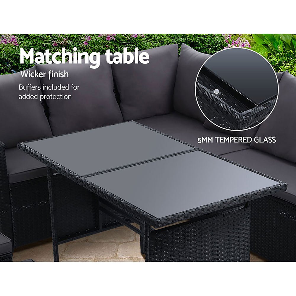 9-Piece Black Wicker Outdoor Patio Furniture Set - Perfect for Garden, Poolside, and Backyard Relaxation