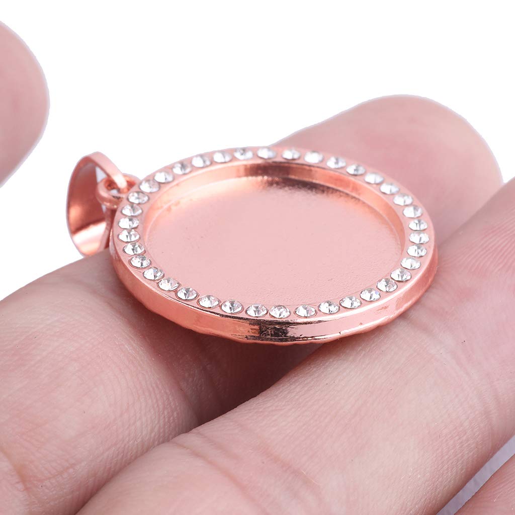 10pcs Round Rhinestone Cabochon Pendant Setting Trays 20mm - DIY Jewelry Making Supplies for Necklace, Bracelet & Earrings (Rose Gold) - Perfect for Wedding, Party & Gift Jewelry Crafting