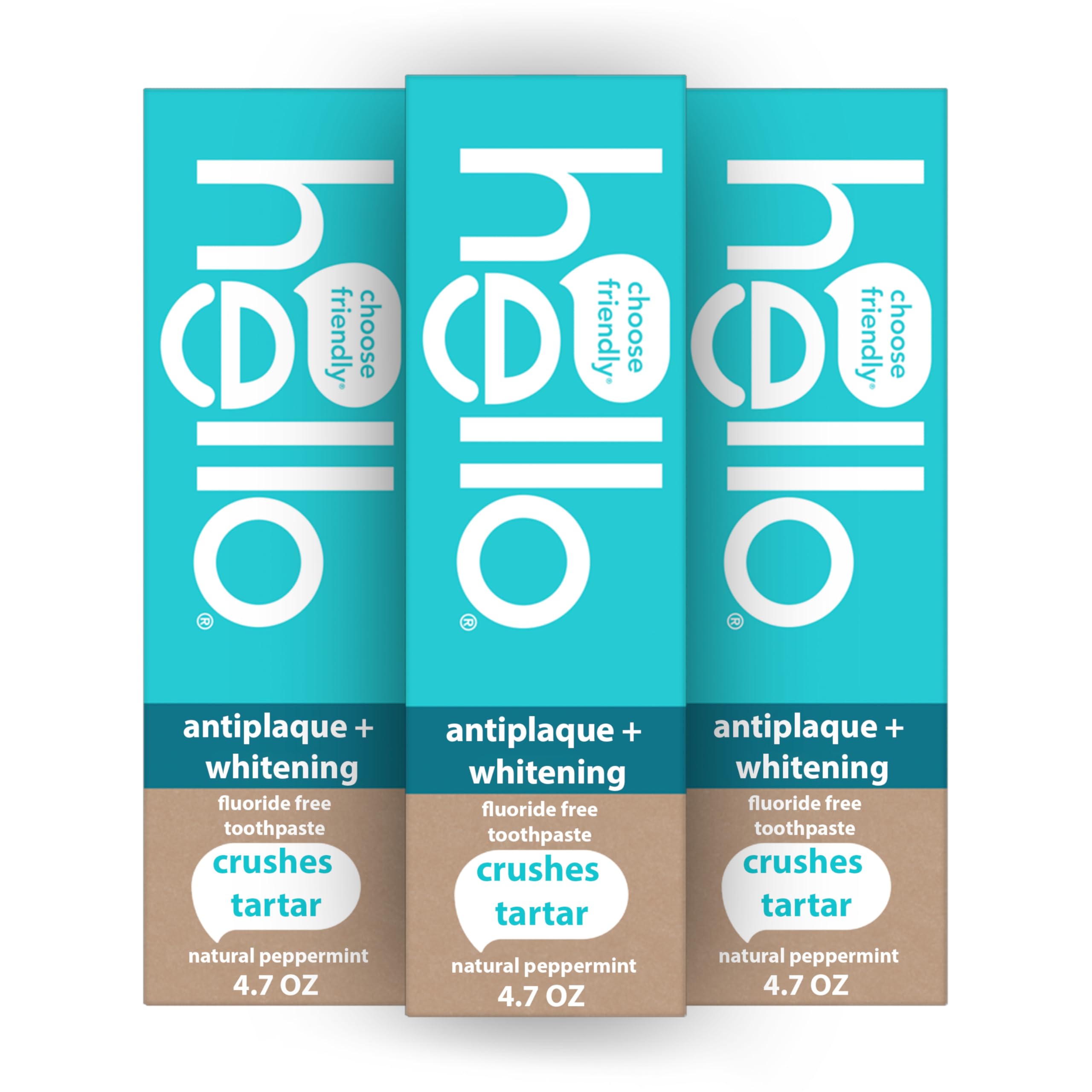 Natural Peppermint Antiplaque Toothpaste for Teeth Whitening - Fluoride Free, Peroxide Free, Gluten Free, SLS Free with Tea Tree Oil - 3 Pack (4.7oz Tubes) - Gentle Whitening for Sensitive Teeth, Fresh Breath for Daily Oral Care