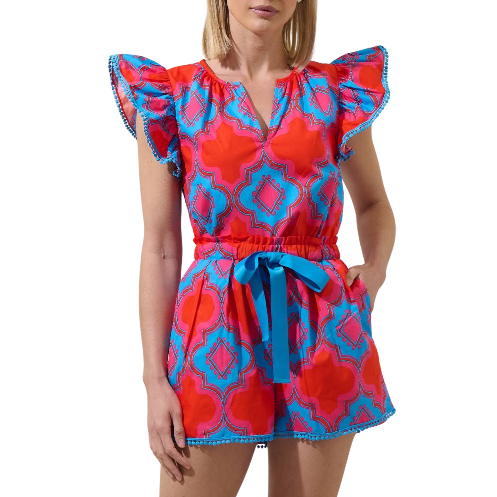 Devany Women's Mix Media Carya Ruffle Poplin Blouse - Elegant Floral Print Summer Tops for Casual Wear & Office Outfits