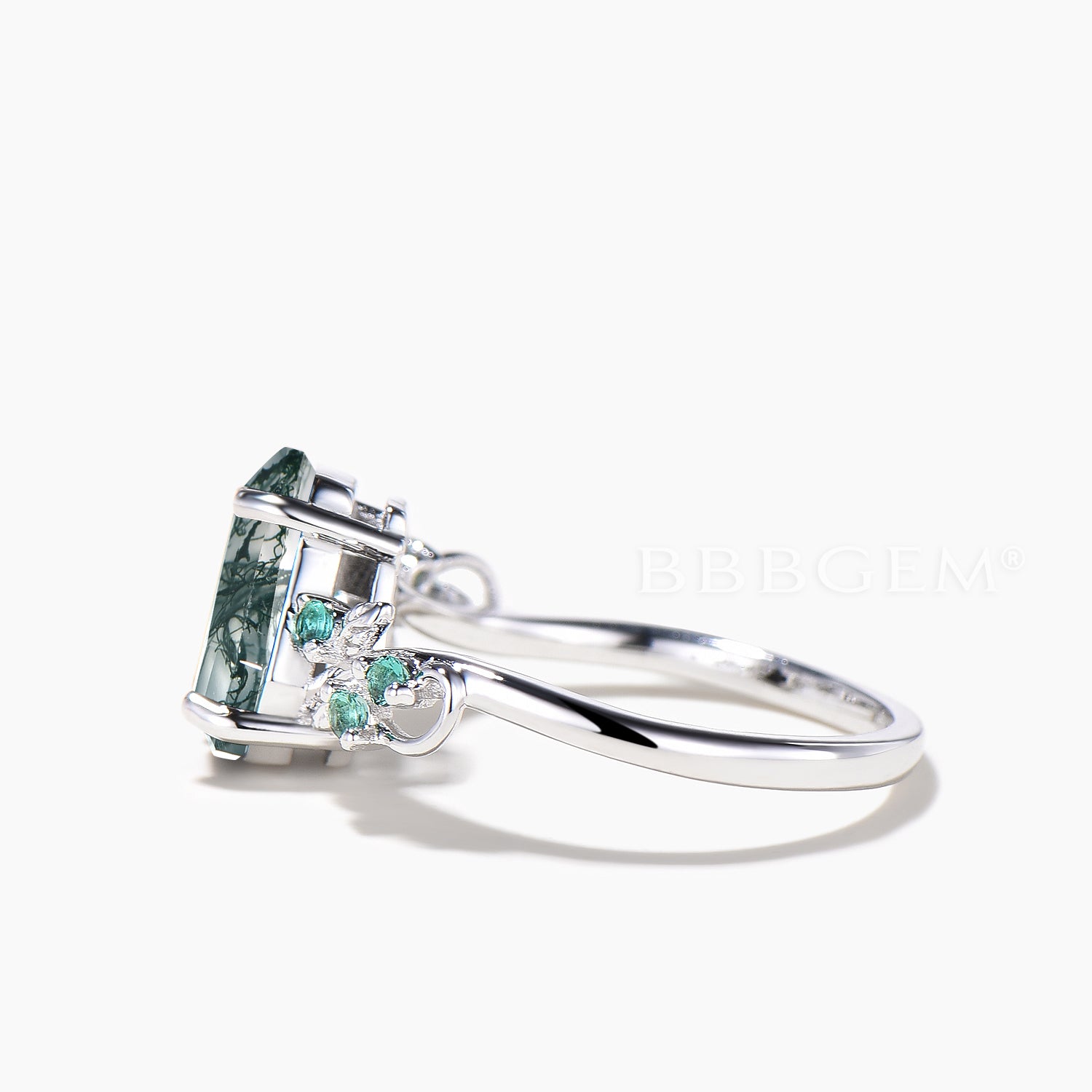 Nature Inspired Coffin Cut Moss Agate Emerald Engagement Ring - Vintage Style Wedding Band for Women, Perfect for Proposals, Anniversaries & Romantic Occasions