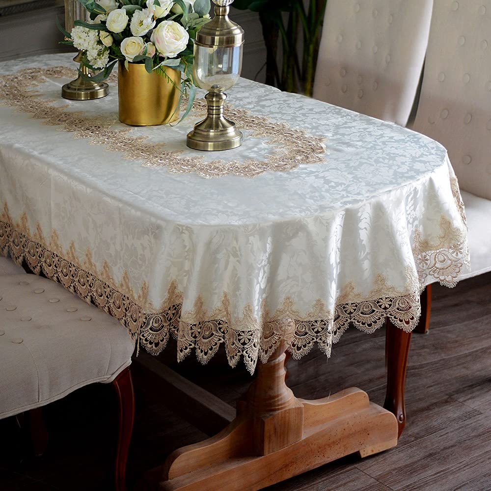 ARTABLE Vintage Floral Lace Tablecloth - 60 x 140 Inch Oval Light Brown Macrame Table Cover for Farmhouse, Rustic Kitchen, Outdoor Party, Birthday, Picnic & Fall Decor | Perfect for Dining Tables, Tea Parties & Seasonal Home Decoration