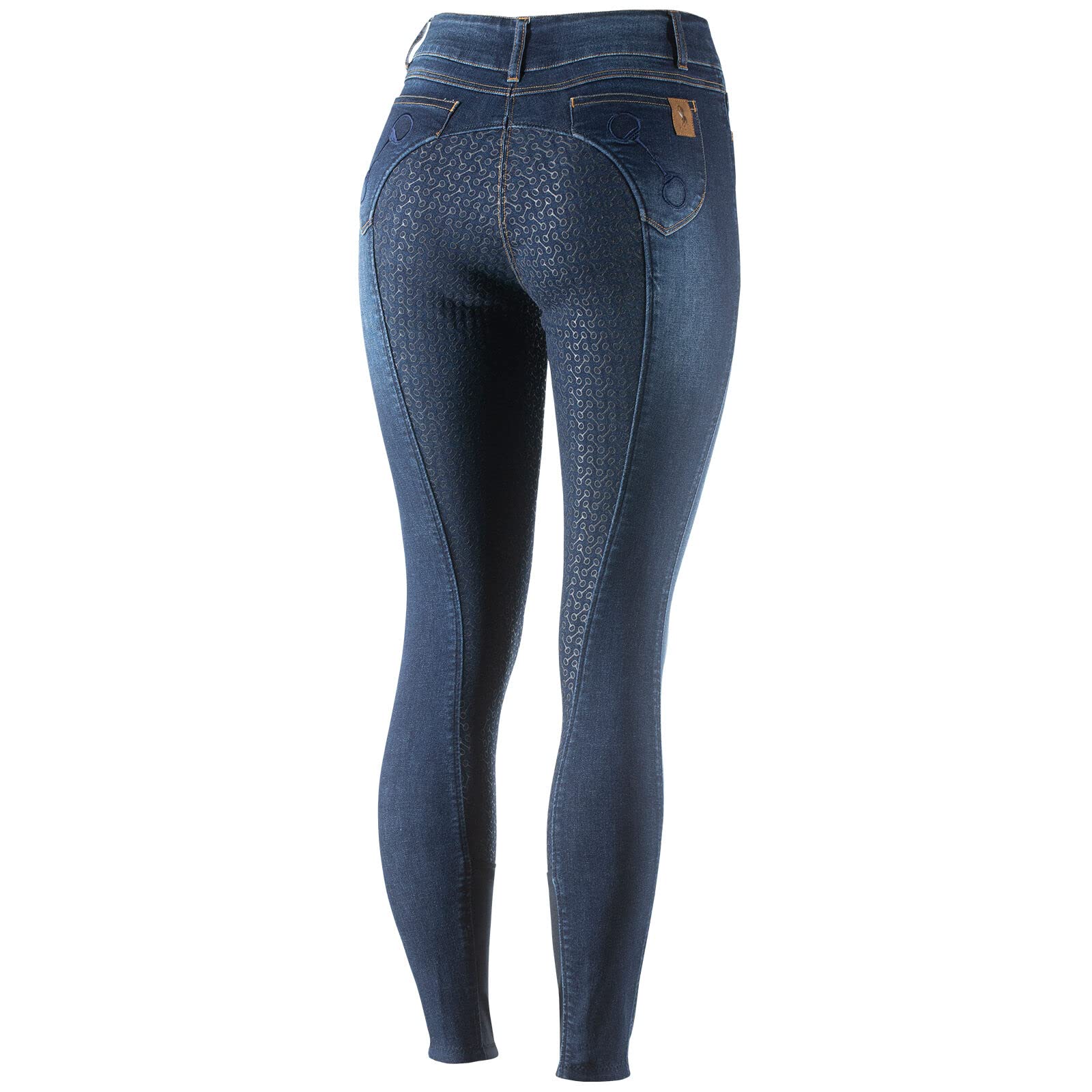 HORZE Kaia Women's Denim Horse Riding Pants - High Waist Silicone Full Seat Breeches for Equestrian & Show Jumping | Accurate Size Chart | Perfect for Training, Competitions & Outdoor Riding