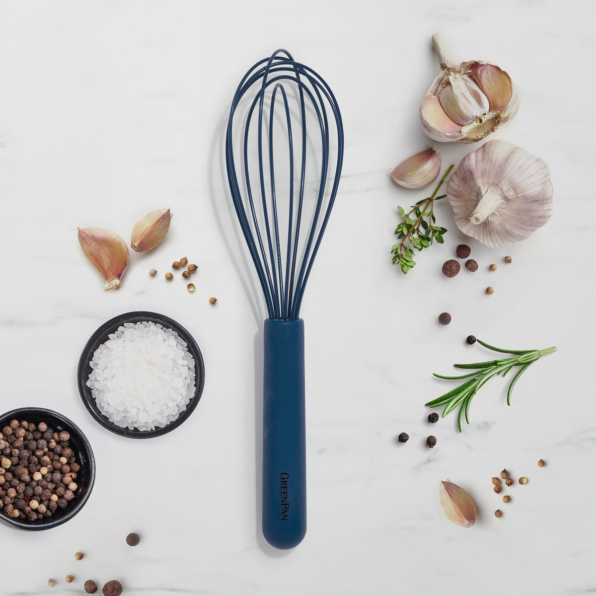 Premium Platinum Silicone Whisk - Navy Blue - Non-Slip Grip & Heat Resistant Up to 450°F - Perfect for Baking, Mixing Batters & Whisking Eggs - Ideal for Home Kitchen & Professional Use