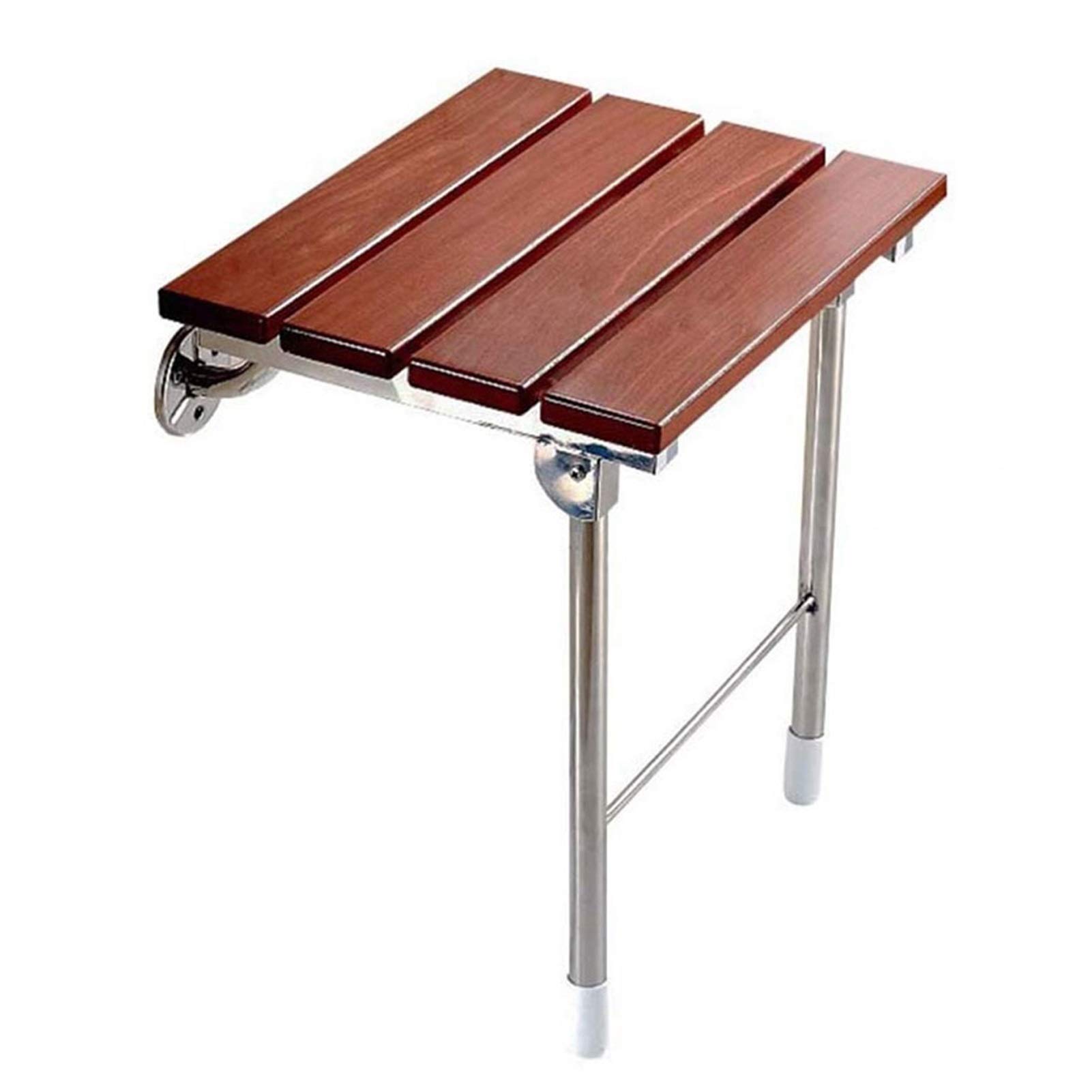 DLT Folding Shower Stool Seat - Wall Mounted Bathroom Safety Chair for Elderly & Disabled, Solid Wood with Steel Support Legs (350 Lbs Capacity), 14.88