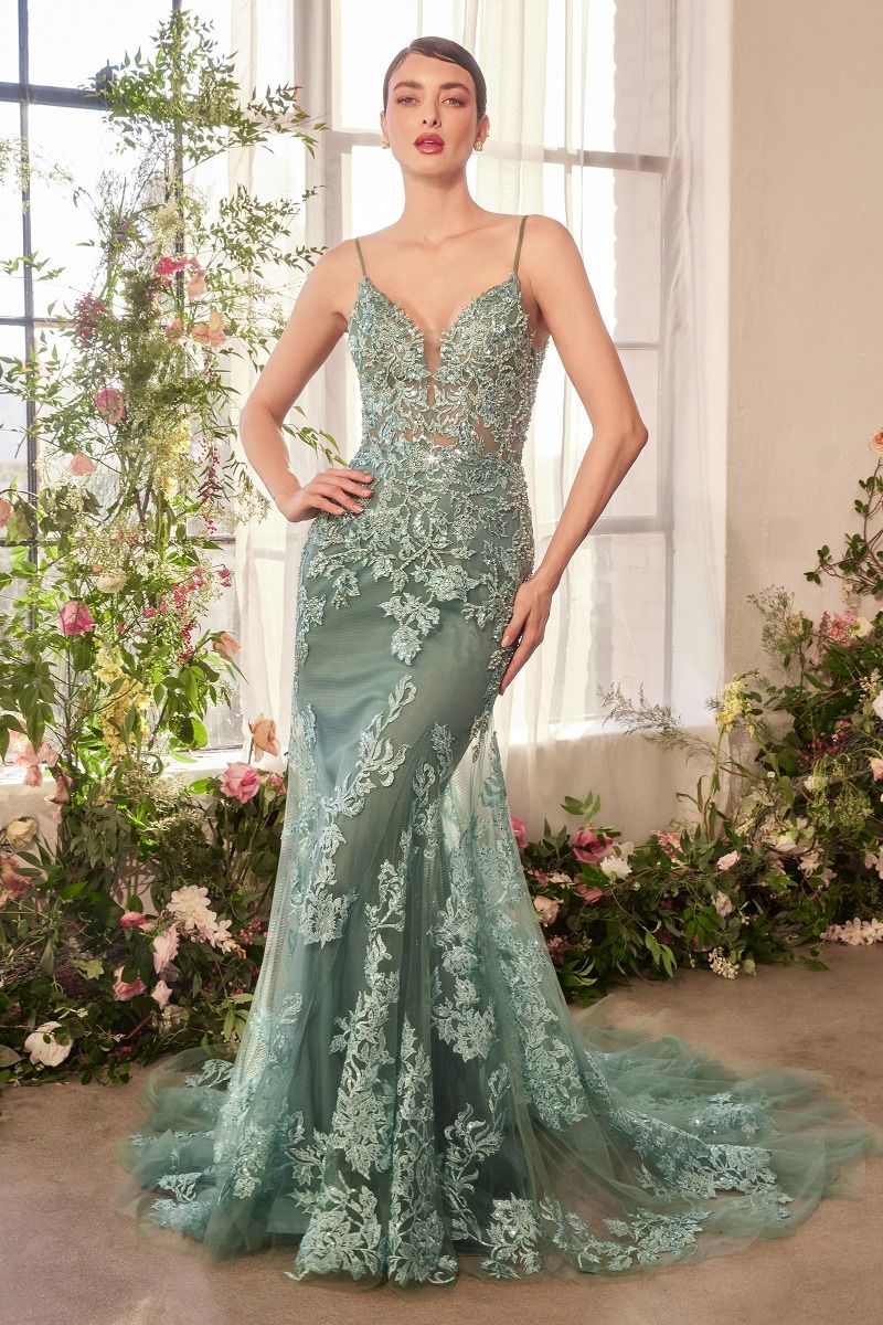 Elegant A1421 Foliage Beaded Lace Mermaid Gown by Andrea & Leo - Perfect for Weddings, Proms & Formal Evening Events
