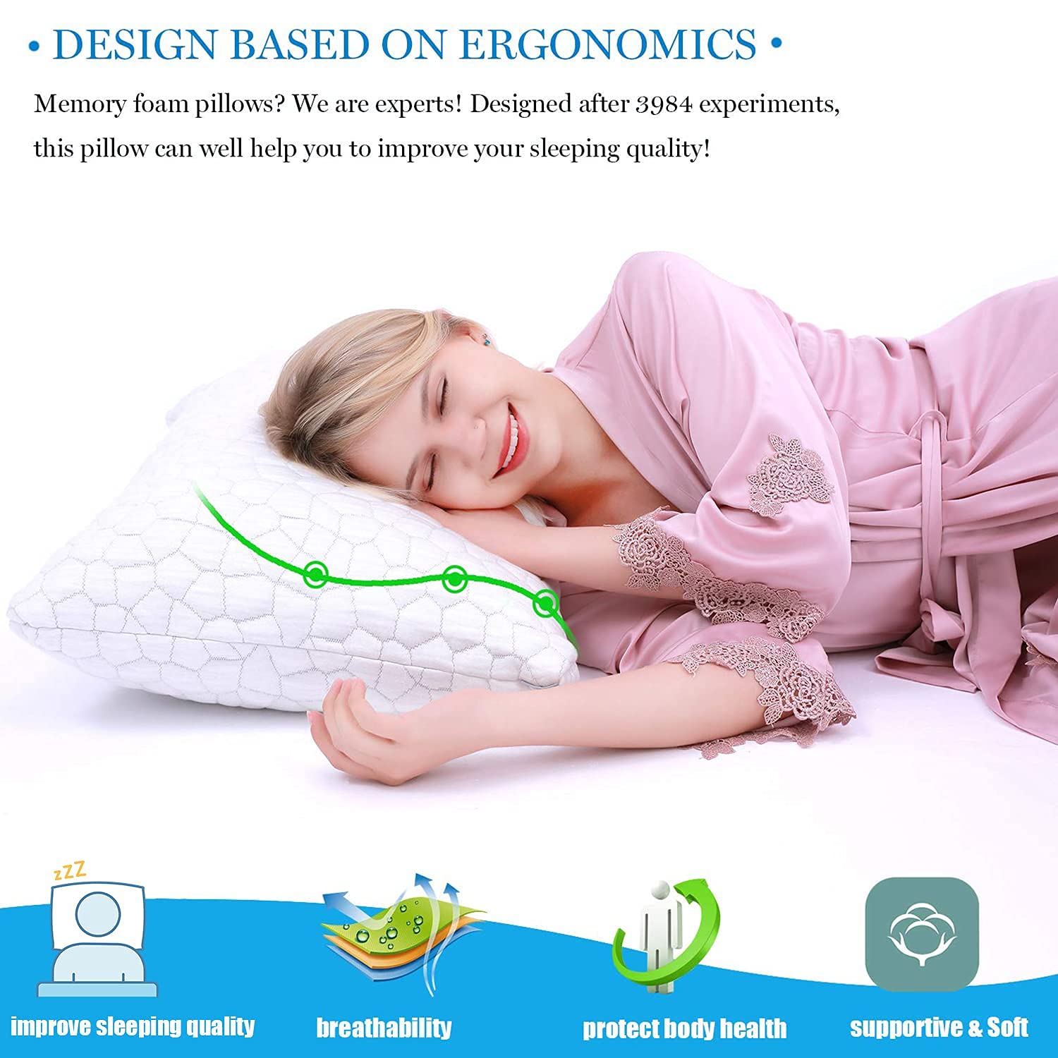 2 Pack Cooling Memory Foam Pillows - Adjustable Shredded Gel Pillow for Side, Back & Stomach Sleepers - Breathable Luxury Pillow Set with Washable Cover - Perfect for Hot Sleepers & Night Sweat Relief - Standard Size Bed Pillows for Ultimate Comfort
