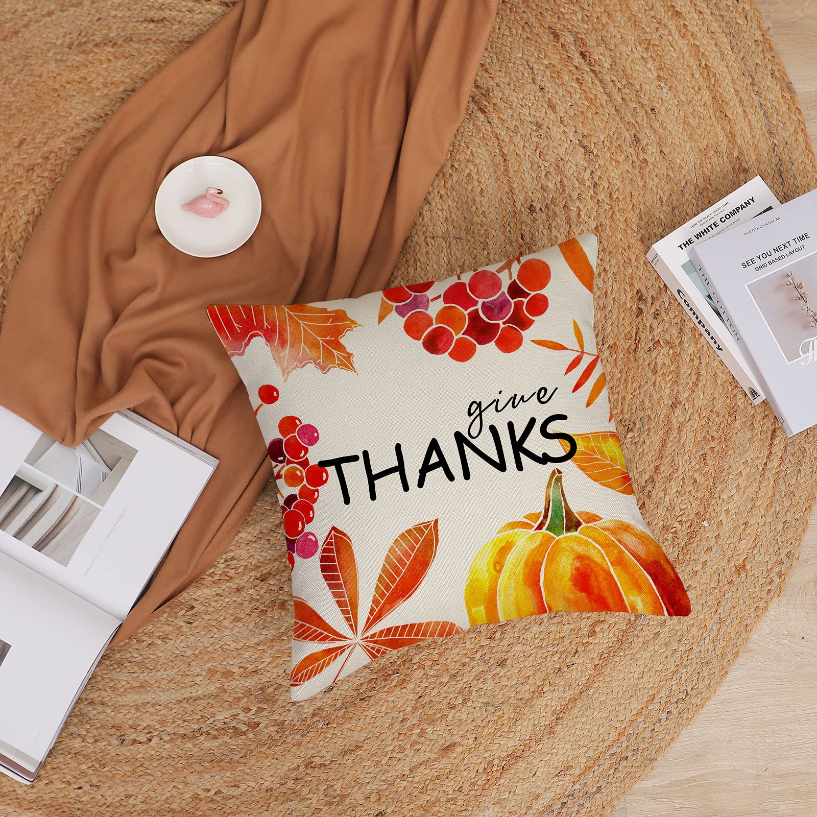 4 Pack Fall Pillow Covers 20x20 Inch - Thanksgiving Autumn Decor with Pumpkin & Leaf Patterns - Soft Decorative Throw Pillow Cases for Couch, Sofa, Bed - Perfect for Home, Living Room & Seasonal Decorations