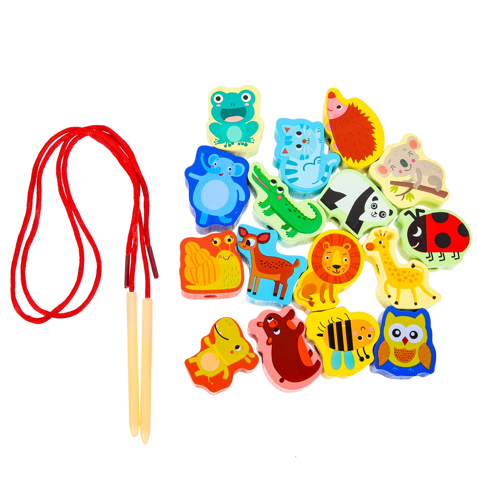 Montessori Wooden Animal Beads Threading Toy Set - Educational Toddler Beading Activity for Fine Motor Skills Development | Perfect for Preschool Learning, Daycare Centers & Home Playtime