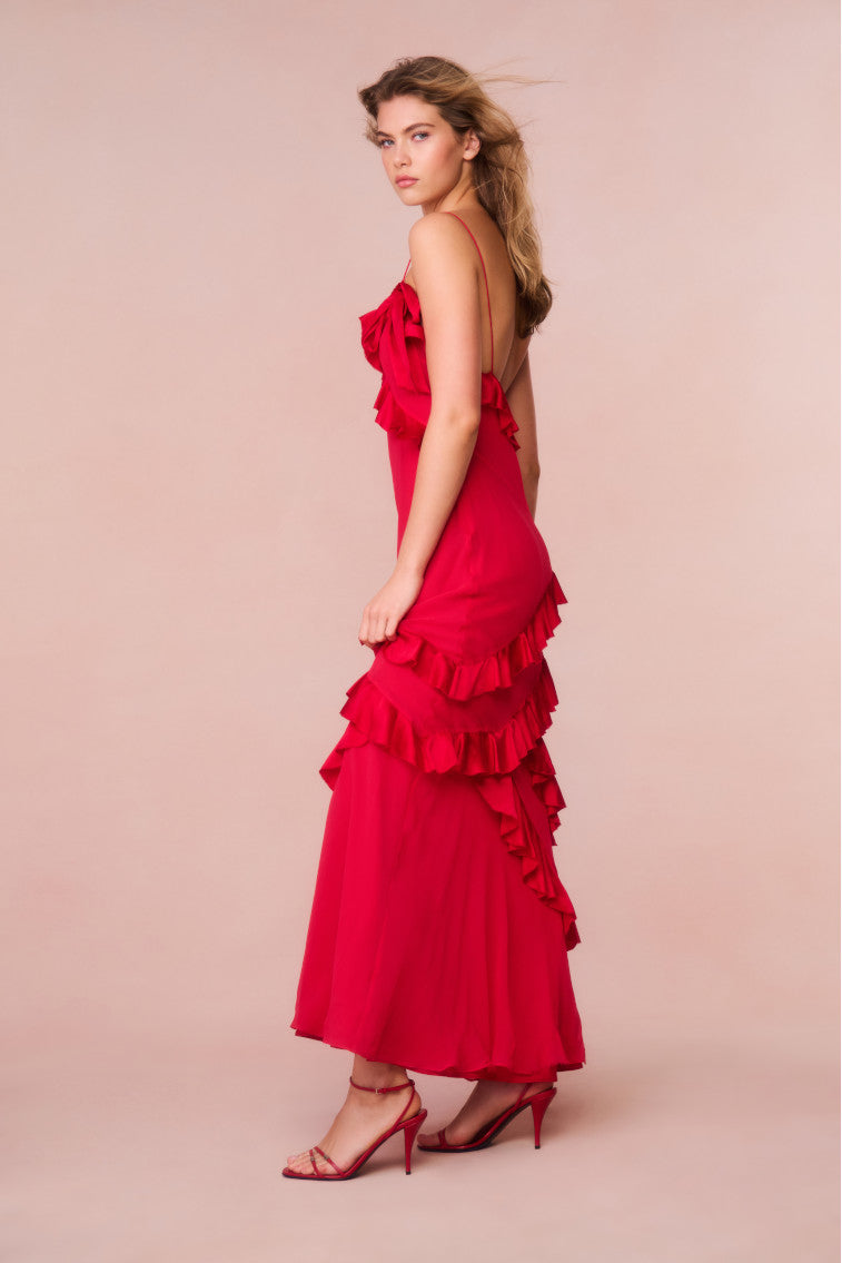 Elegant Rialto Silk Chiffon Ruffle Maxi Dress for Women - Flowy Summer Evening Gown for Weddings, Parties & Special Occasions