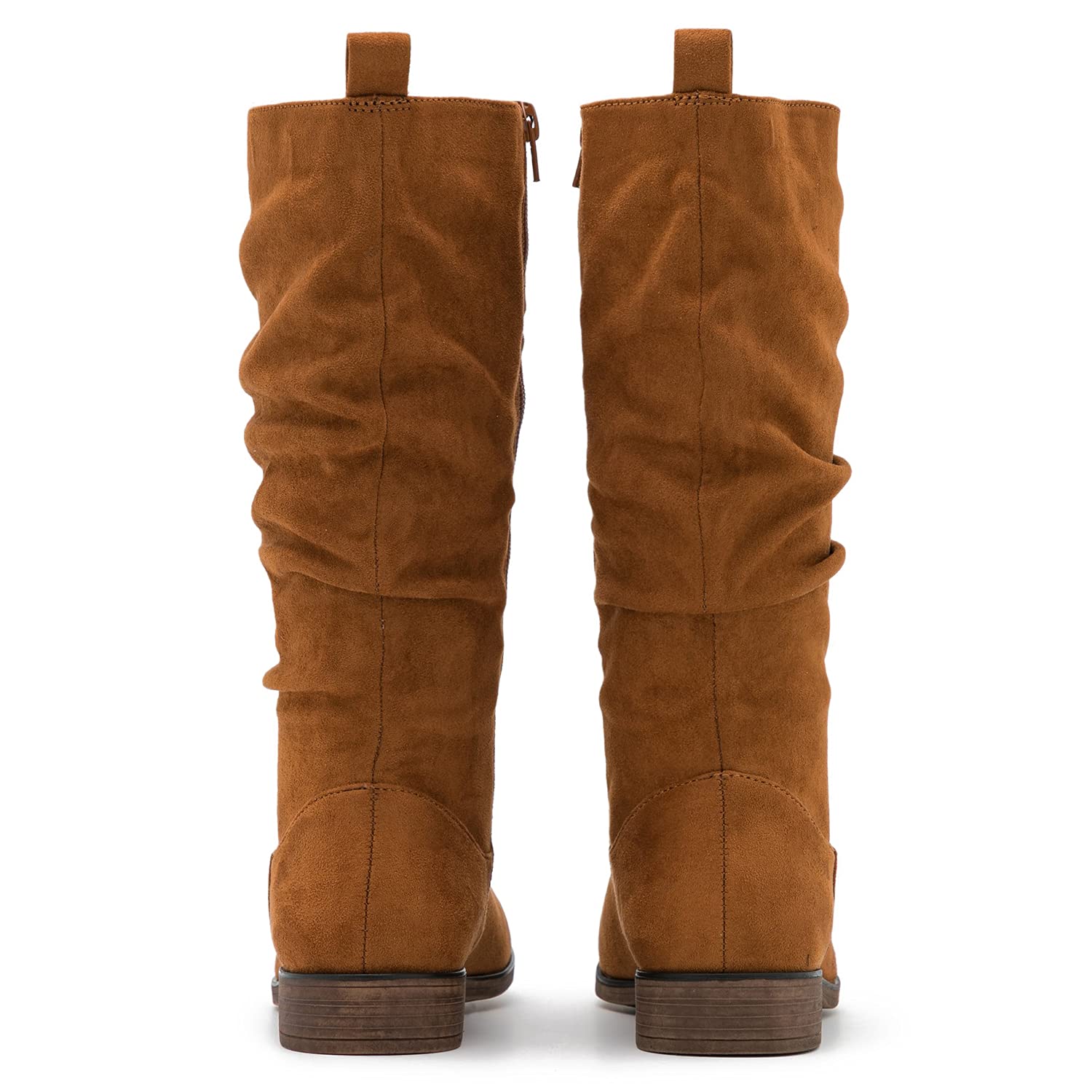 MOOMMO Women's Suede Mid Calf Slouch Boots - Flat Heel Winter Boots with Side Zipper, Round Toe & Wide Calf Design (US 4-13) | Retro Casual Boots for Everyday Wear, Office & Winter Outfits