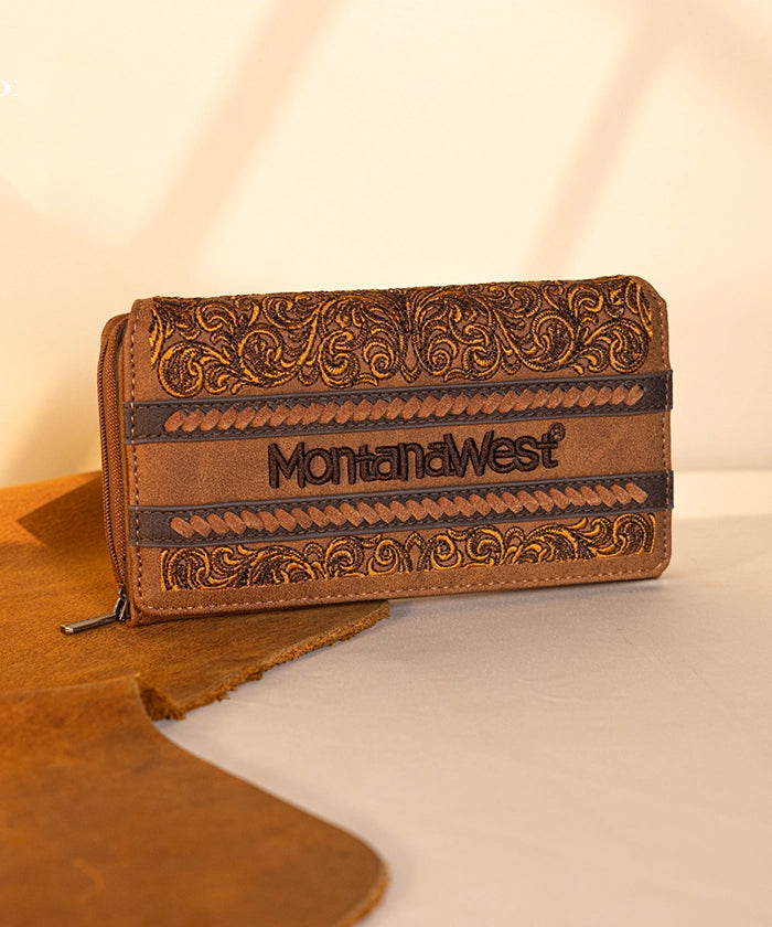 Montana West Embroidered Wallet for Women - Stylish Leather Clutch with RFID Protection | Perfect for Travel, Shopping & Everyday Use