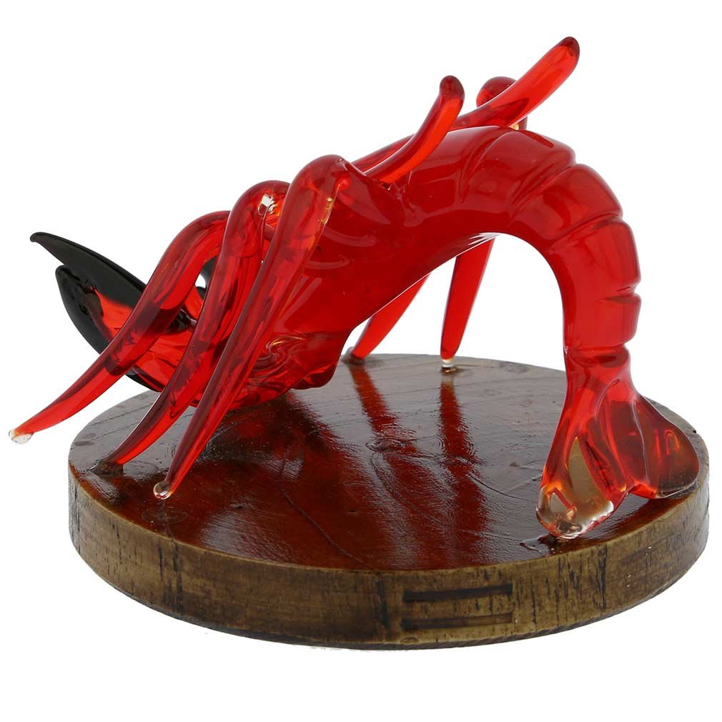 Handmade Murano Glass Lobster Sculpture on Base - Authentic Venetian Art for Home Decor & Gift