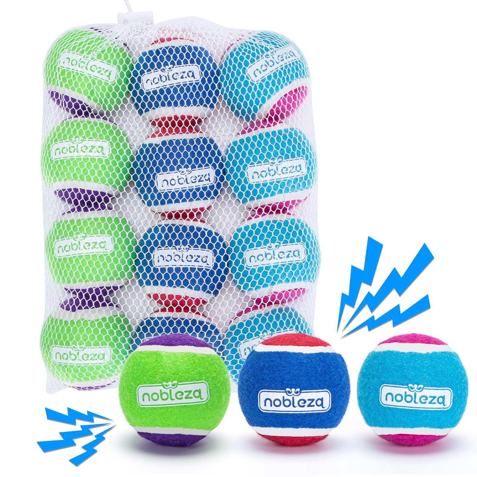 Nobleza 12 Pack Durable Natural Rubber Squeaky Tennis Balls for Dogs - Bouncy, Floatable & Interactive Dog Toys for Fetch, Training & Exercise - Perfect for Small & Medium Dogs (2.5 Inch) - Great for Backyard Play, Pool Fun & Outdoor Adventures