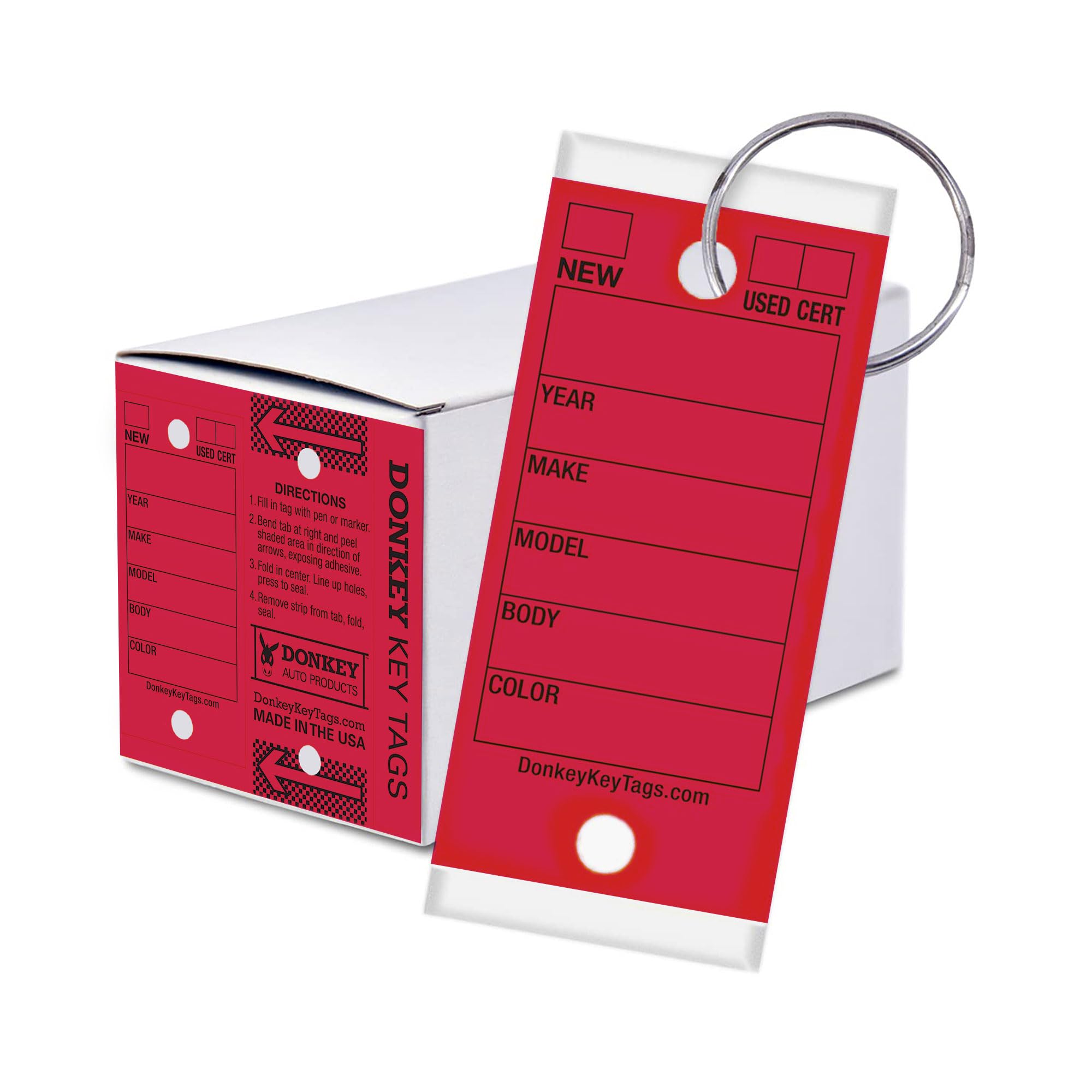 Durable Laminated Donkey Key Tags with Metal Rings - 250 Pack (Red) | Waterproof & Scratch-Resistant for Farm, Ranch, and Animal Shelter Organization