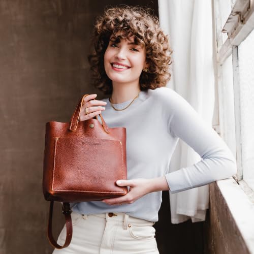 Portland Leather Goods Mini Crossbody Tote Bag for Women | Handmade Full-Grain Leather Purse with Adjustable Strap | Perfect for Everyday Use, Travel & Shopping