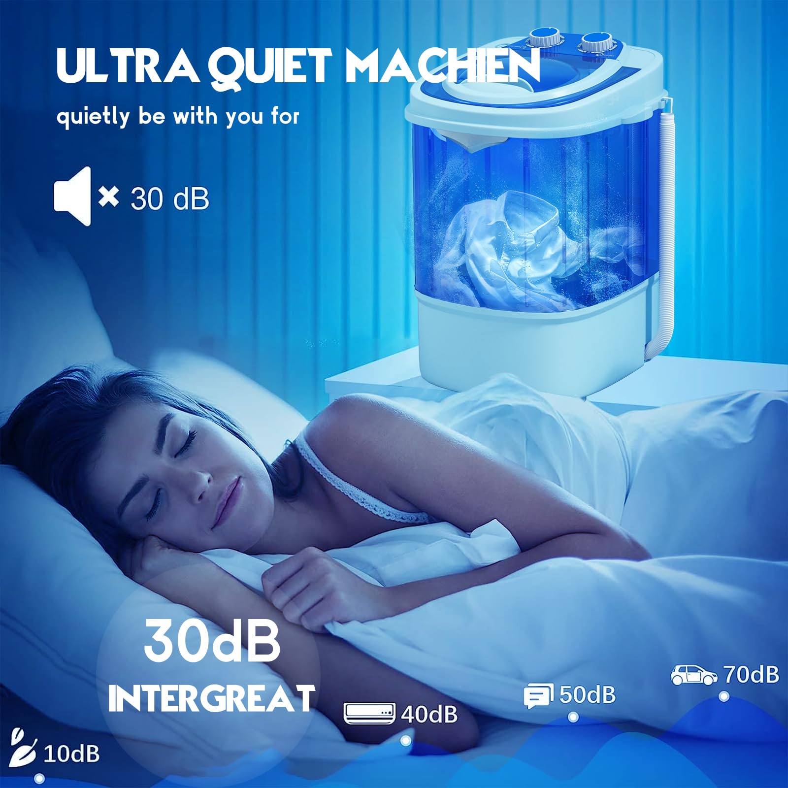 INTERGREAT Portable Washing Machine 11LBS - Compact Mini Washer with Single Tub for Small Spaces - Perfect for Apartments, Dorm Rooms, RV Camping & Travel - Energy Efficient Laundry Solution (Blue) - Great for Tiny Homes, Off-Grid Living & Emergency Use