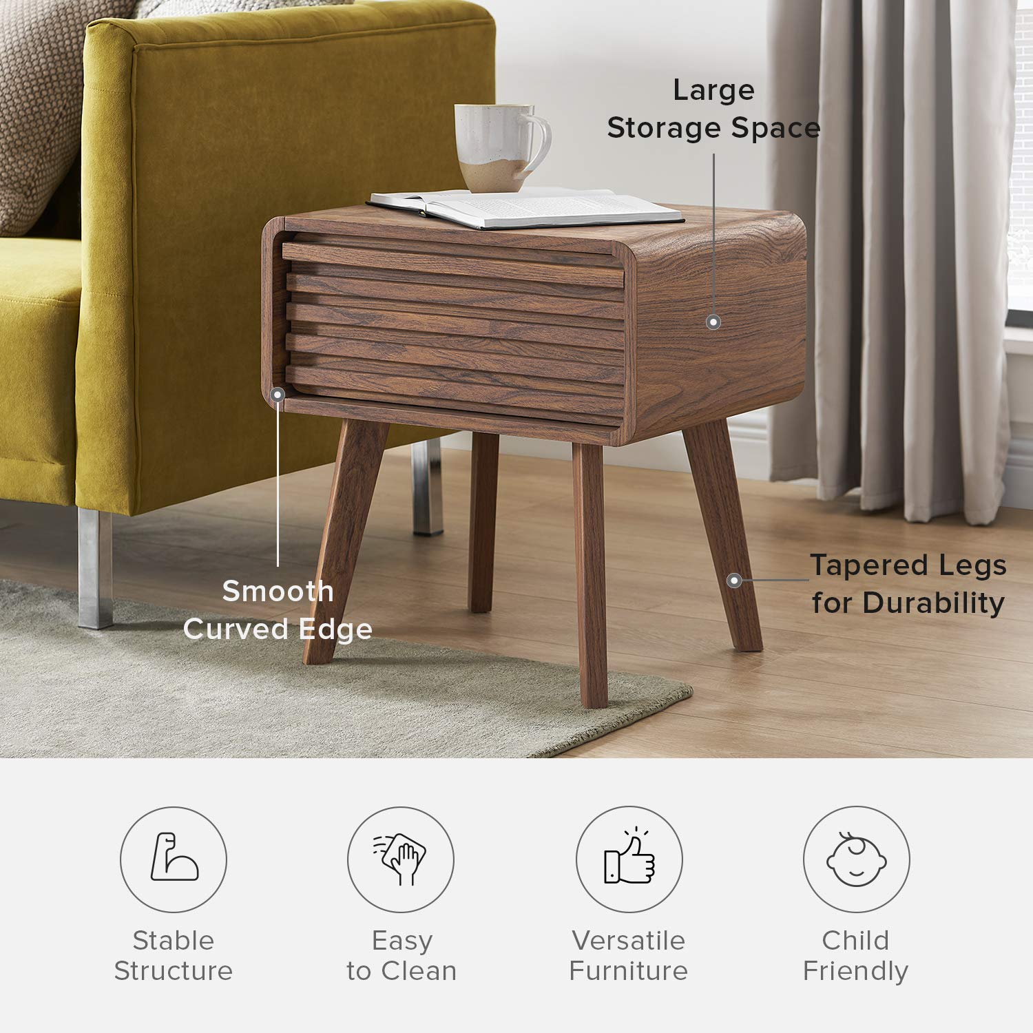 Mid Century Modern Nightstand with Drawer - Ensley Bedside Table, Small End Table with Storage for Bedroom & Living Room | Perfect for Compact Spaces, Guest Rooms & Apartment Decor
