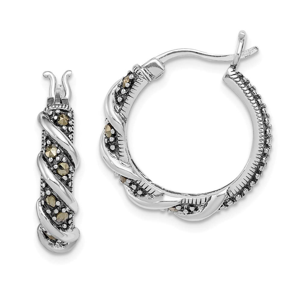 925 Sterling Silver Swirl Hoop Marcasite Earrings for Women - Dainty Vintage Boho Jewelry - Perfect for Parties, Weddings & Everyday Wear