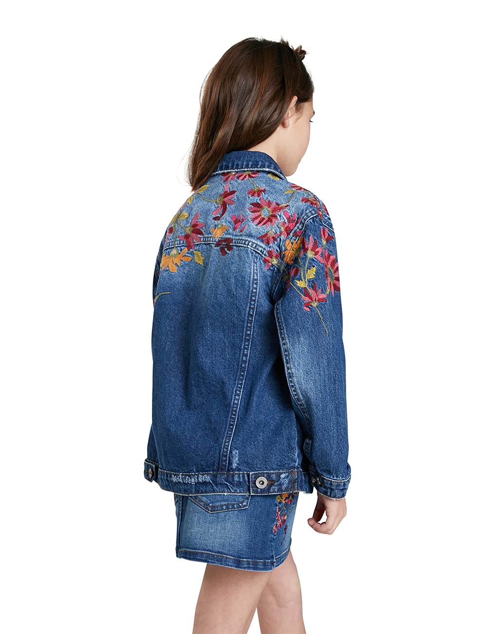 Desigual Girls Denim Jacket - Stylish Distressed Denim Jacket for Teen Girls | Trendy Lightweight Jacket for School, Outings & Casual Wear