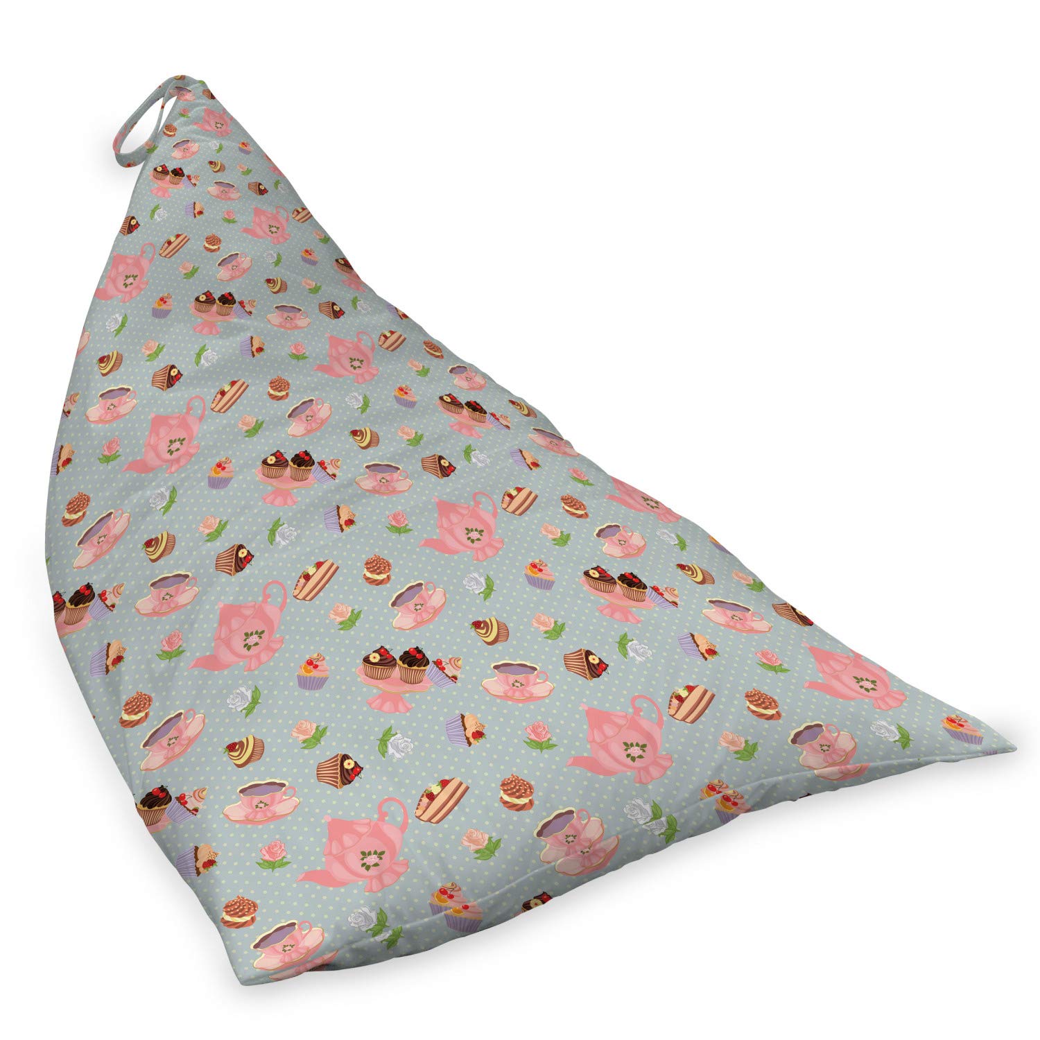Ambesonne Tea Party Lounger Chair Bag - Large Capacity Storage with Handle - British Tradition Design with Cupcakes, Cookies & Flowers on Polka Dot Pattern - Perfect for Picnics, Beach Trips & Outdoor Gatherings
