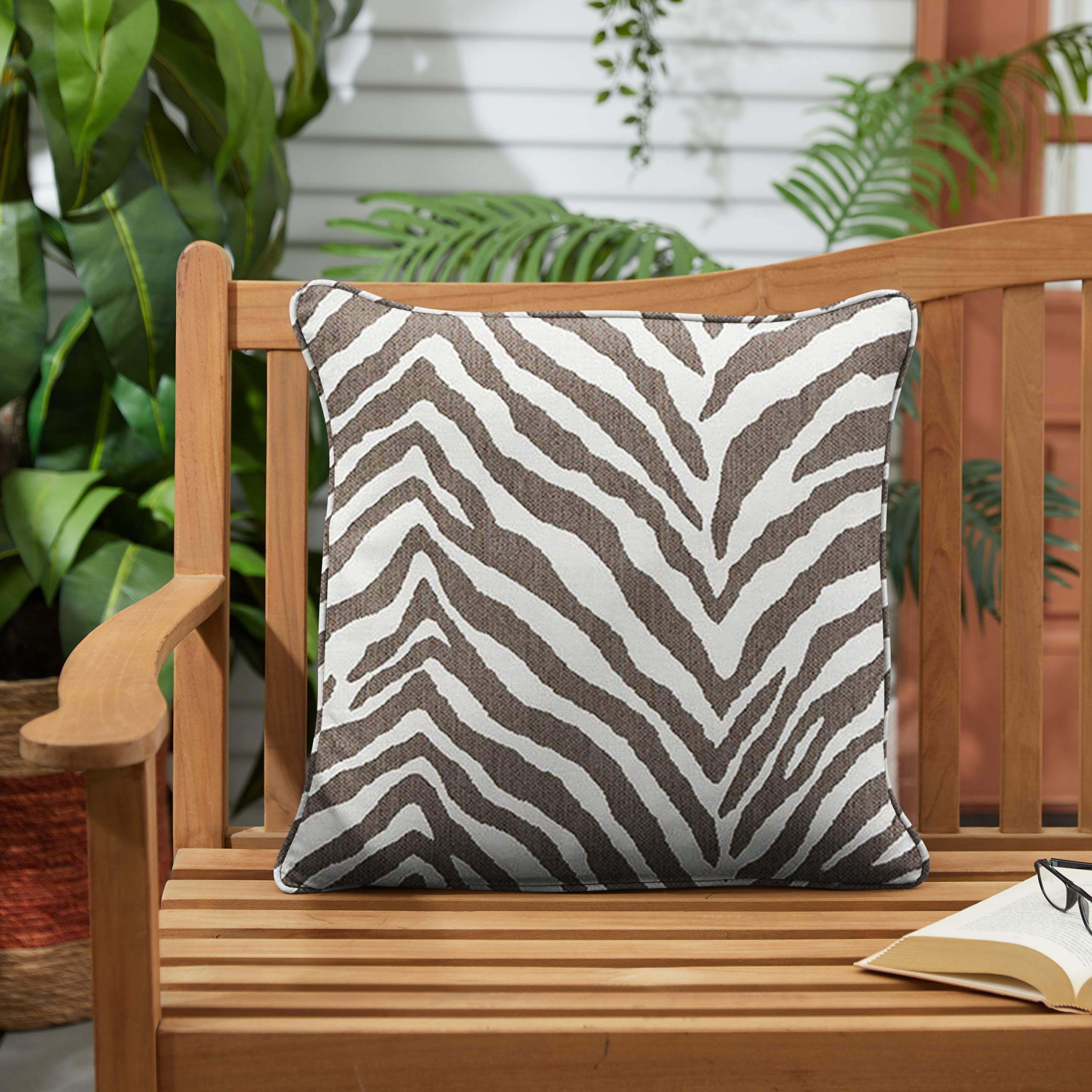 Sorra Home x Sunbrella Indoor Outdoor Square Pillows Set of 2 - Waterproof Fade-Resistant Decorative Throw Pillows, Grey Zebra Print for Patio, Sofa, Lounge & Poolside Decor