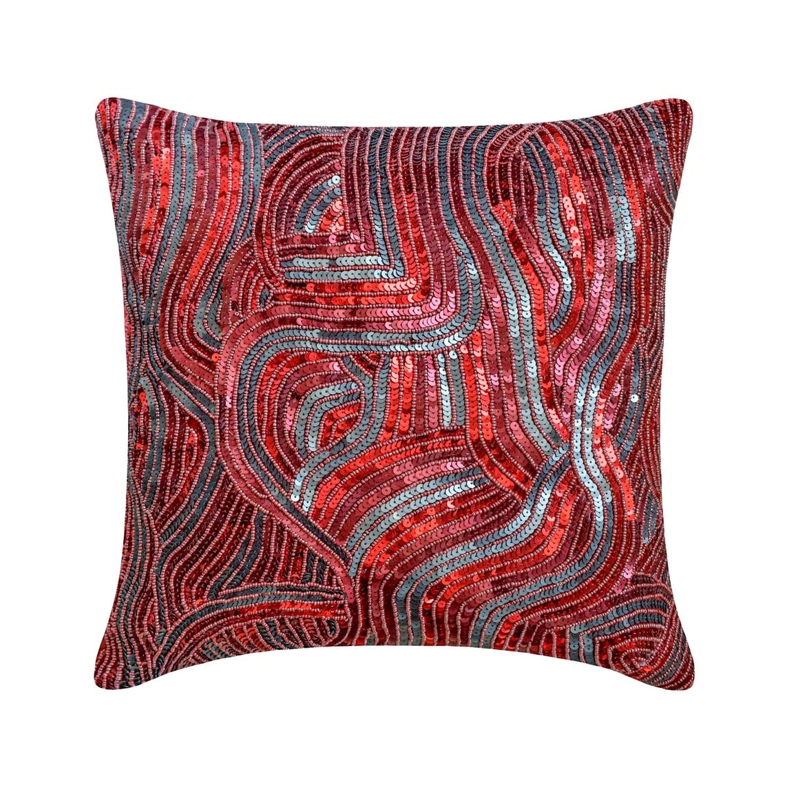 HomeCentric 24x24 Inch Square Sequins & Beaded Pillow Cover - Modern Abstract Pattern Silk Pillow Sham in Red Love | Perfect for Sofa, Bedroom Decor & Living Room Accent