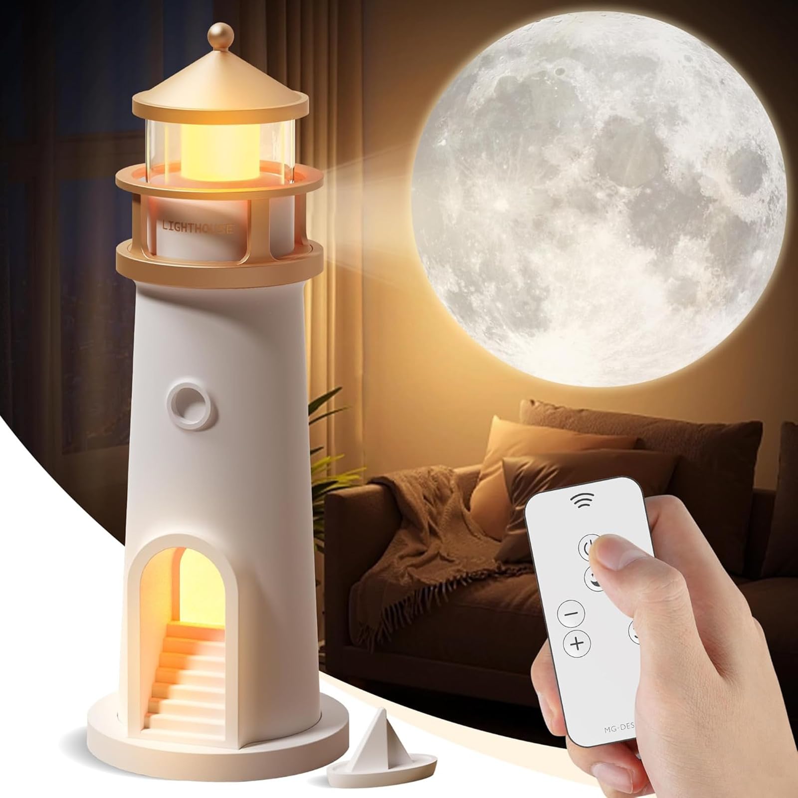 Moon Lamp Projector Night Light - 3D Moon Galaxy Projector with Music & Motion Sensor, Rechargeable LED Aesthetic Table Lamp for Bedroom, Nursery, Living Room Decor - Perfect Christmas & Birthday Gift for Kids, Adults, Home Decor