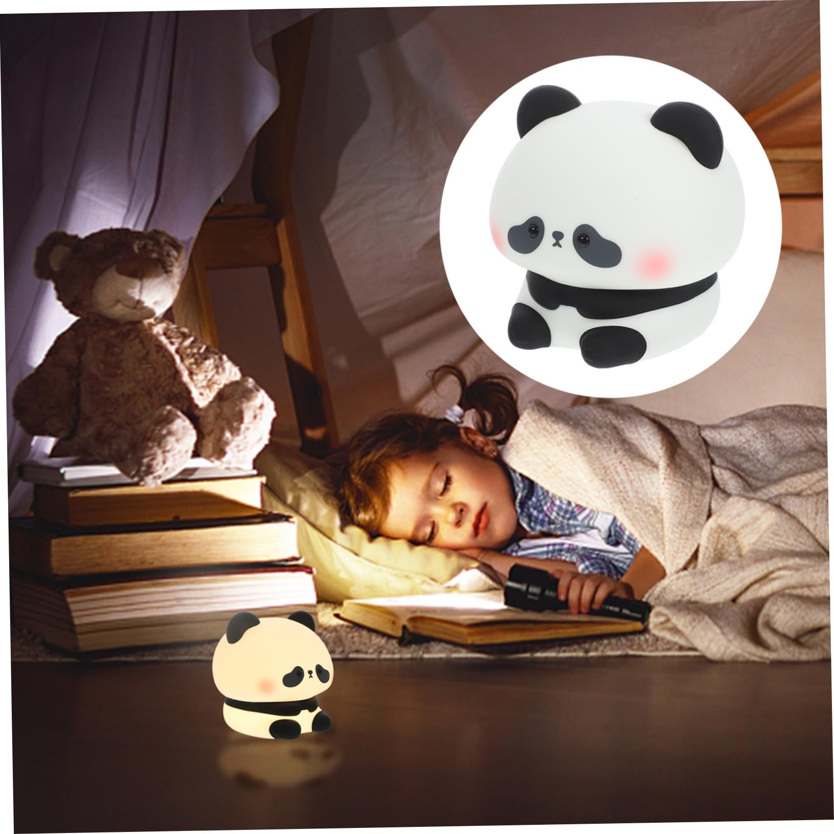 PRETYZOOM Adorable Panda Night Light - Soft Silicone Touch Control Dimmable Desk Lamp for Kids Bedroom, Nursery, Office | Cute Nightlight for Sleep, Reading & Decor