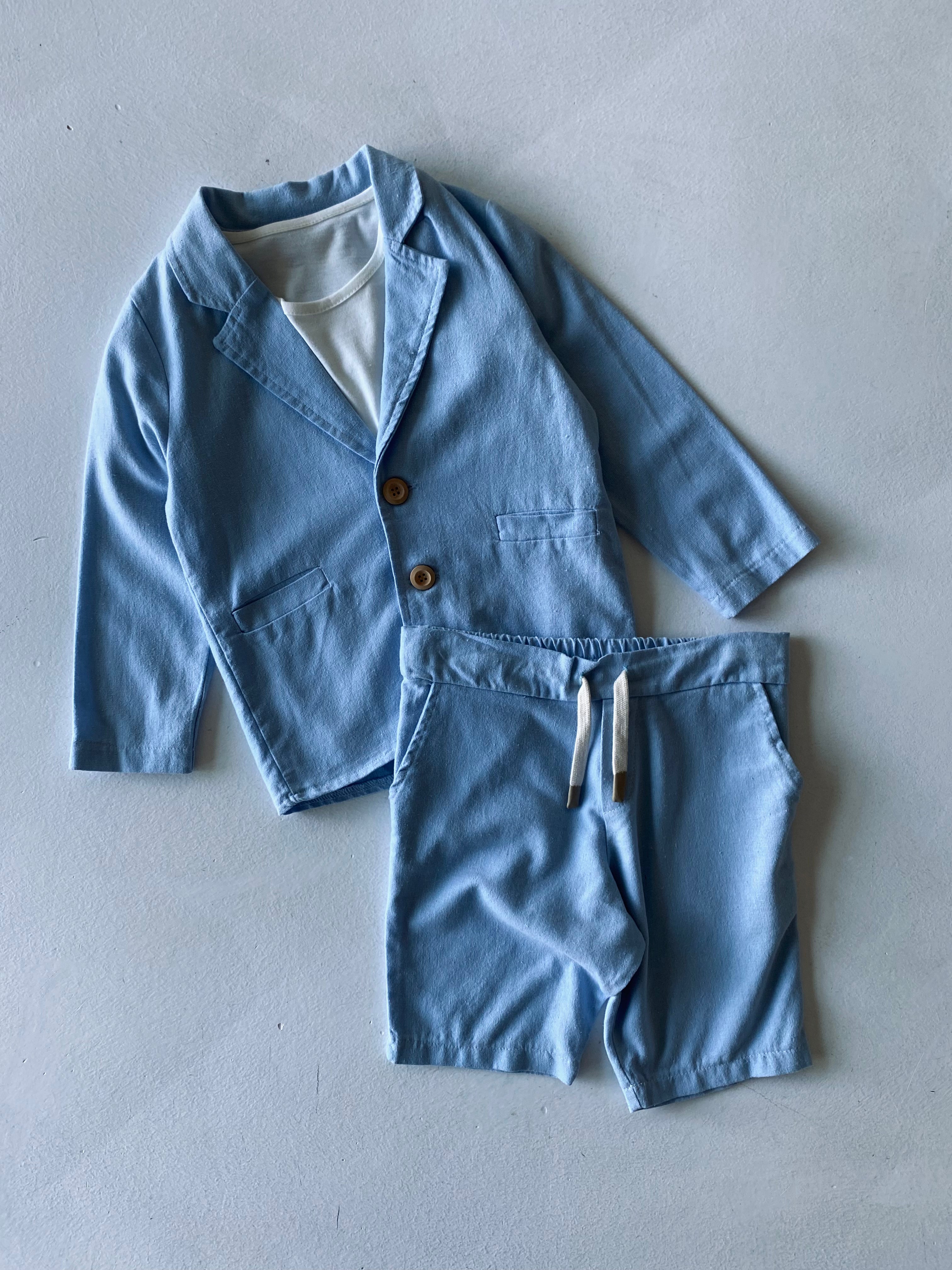 Kids Linen Shorts 3-Piece Dress Set - Breathable & Comfortable Summer Outfit for Boys & Girls - Perfect for Playdates, Beach Trips & Casual Wear