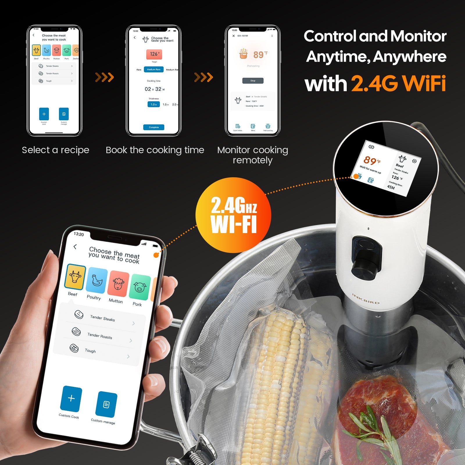 ISV 101W WiFi Sous Vide Cooker - Smart Precision Immersion Circulator for Perfect Steaks, Chicken & Seafood | Ideal for Home Chefs & Restaurant Use