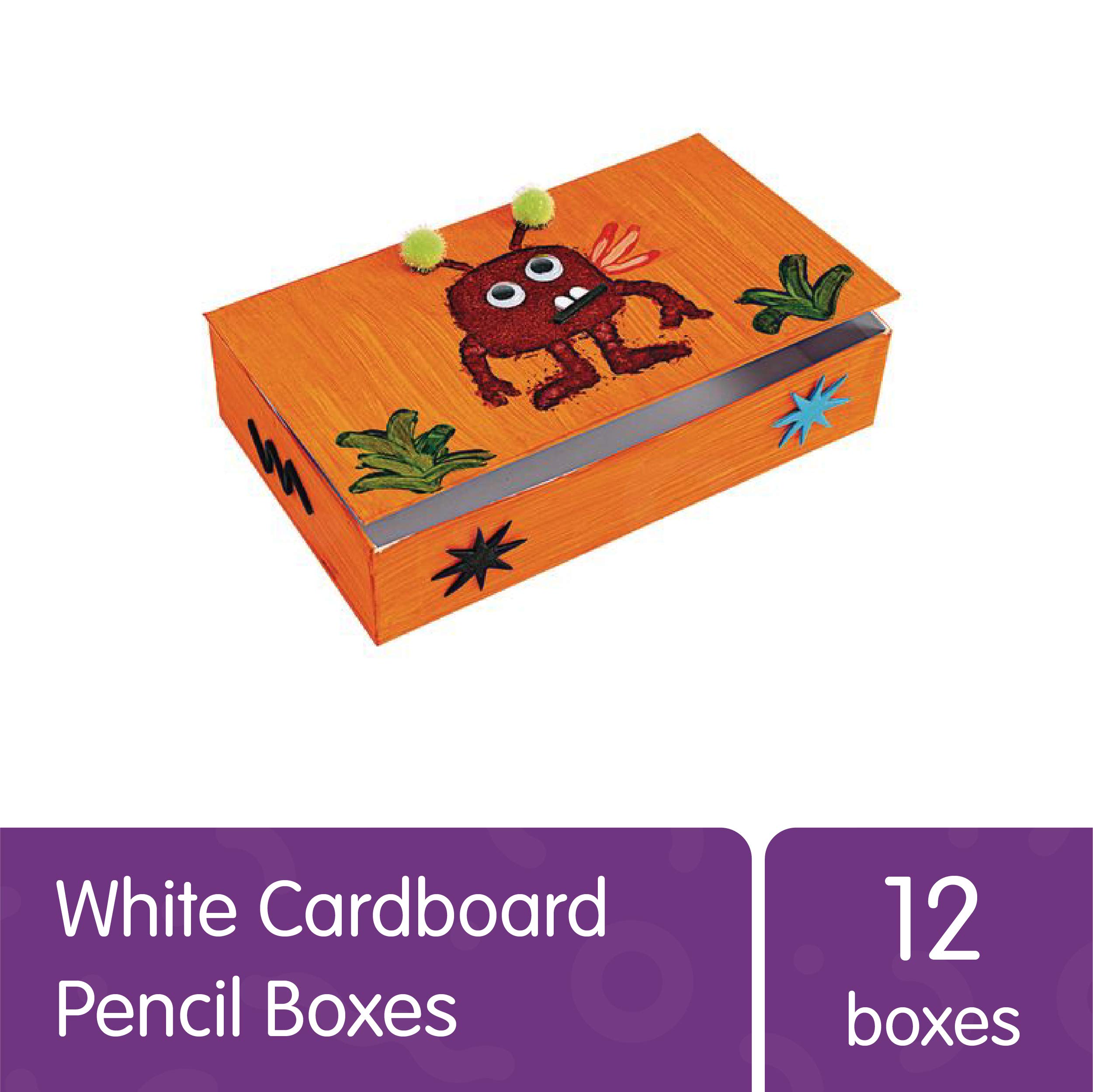 Colorations 12-Pack White Cardboard Pencil Boxes for School & Office Supplies