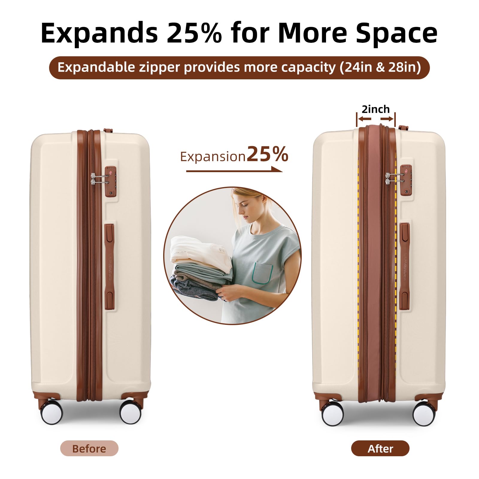 Lavender 6-Piece Expandable Hardside Luggage Set with Spinner Wheels & TSA Locks - Lightweight Carry-On Suitcase for Men & Women in Cream White | Perfect for Air Travel, Family Vacations & Business Trips