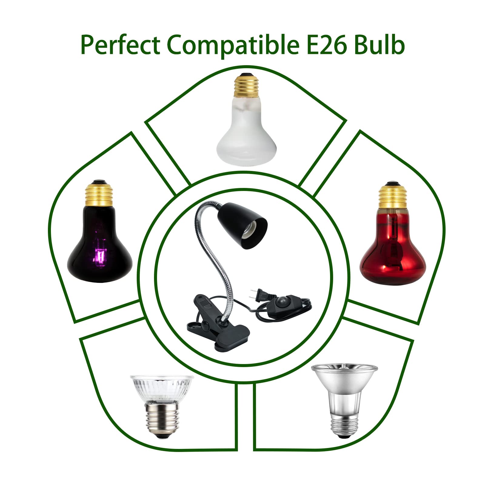 2 Pack Reptile Heat Lamp with 360° Rotatable Hose & Timer - UVA/UVB Basking Light for Bearded Dragons, Turtles, Snakes & Lizards - Includes 4 Bulbs & 2 Heating Clips - Perfect for Terrariums & Reptile Habitats