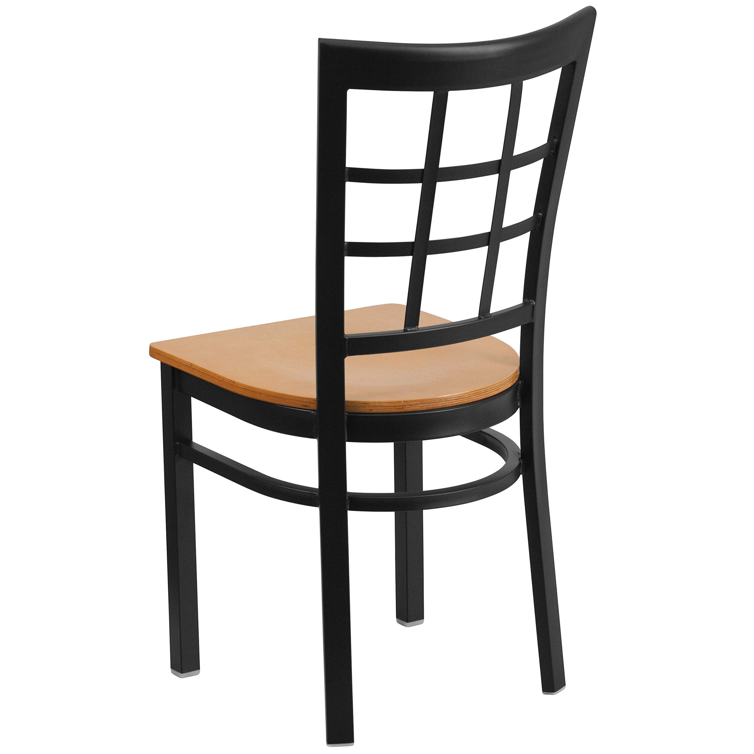 Black Metal Restaurant Chair with Natural Wood Seat - Durable & Stylish for Cafes, Diners, and Home Dining Rooms