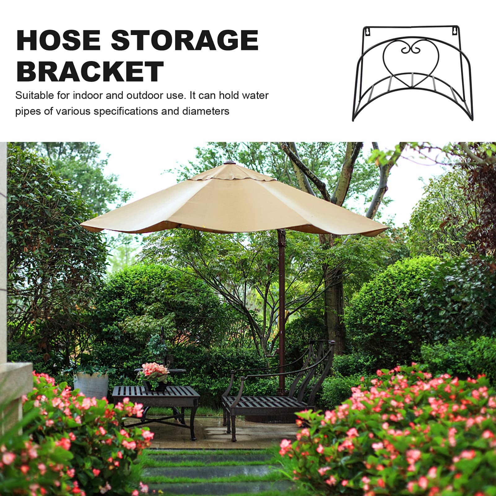Heavy Duty Wrought Iron Hose Holder - Wall Mount Clothes Rack & Coat Hanger with Screws - Perfect for Garage, Laundry Room, and Automotive Storage - Durable Water Hose Stand Accessory for Organizing Hoses, Hooks, and Tools