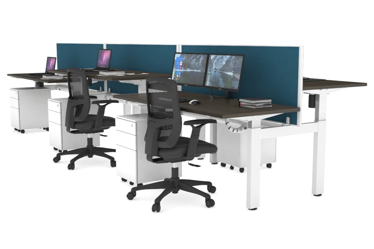 Adjustable Height 6-Person H Bench Workstation with White Frame [1600L x 700W] - Perfect for Office, Coworking Spaces & Home Offices