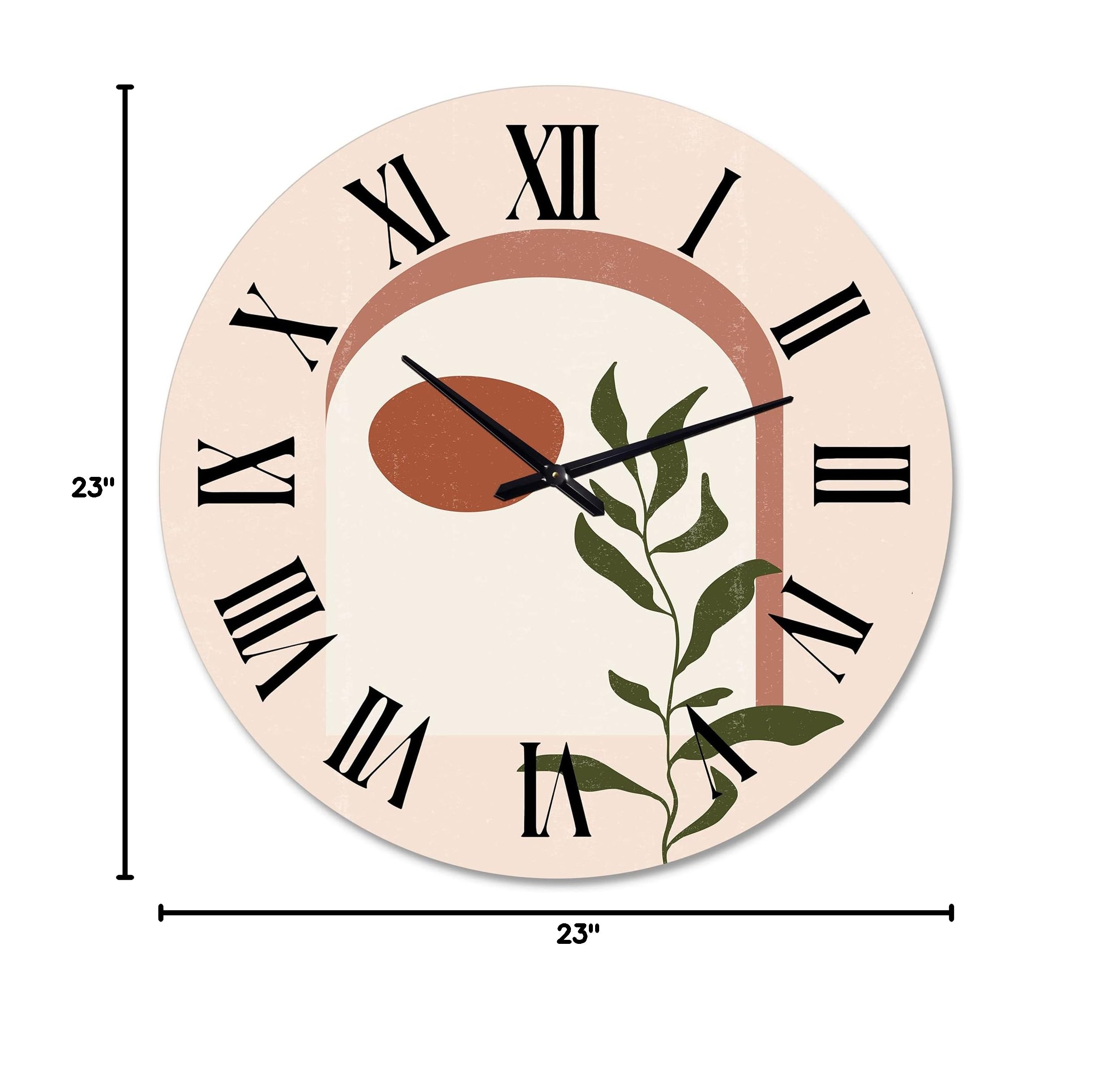 Modern Abstract Geometric Moon & Leaf Wall Clock - Large Floral Botanical Decor for Kitchen, Living Room, Bedroom | Silent Non-Ticking Home Office Art