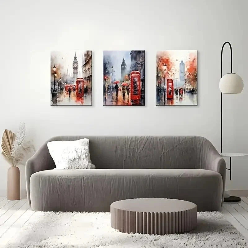 3-Piece London Red Telephone Booth & Big Ben Metal Wall Art - Ready to Hang Home Decor for Living Room, Office, or British-Themed Spaces