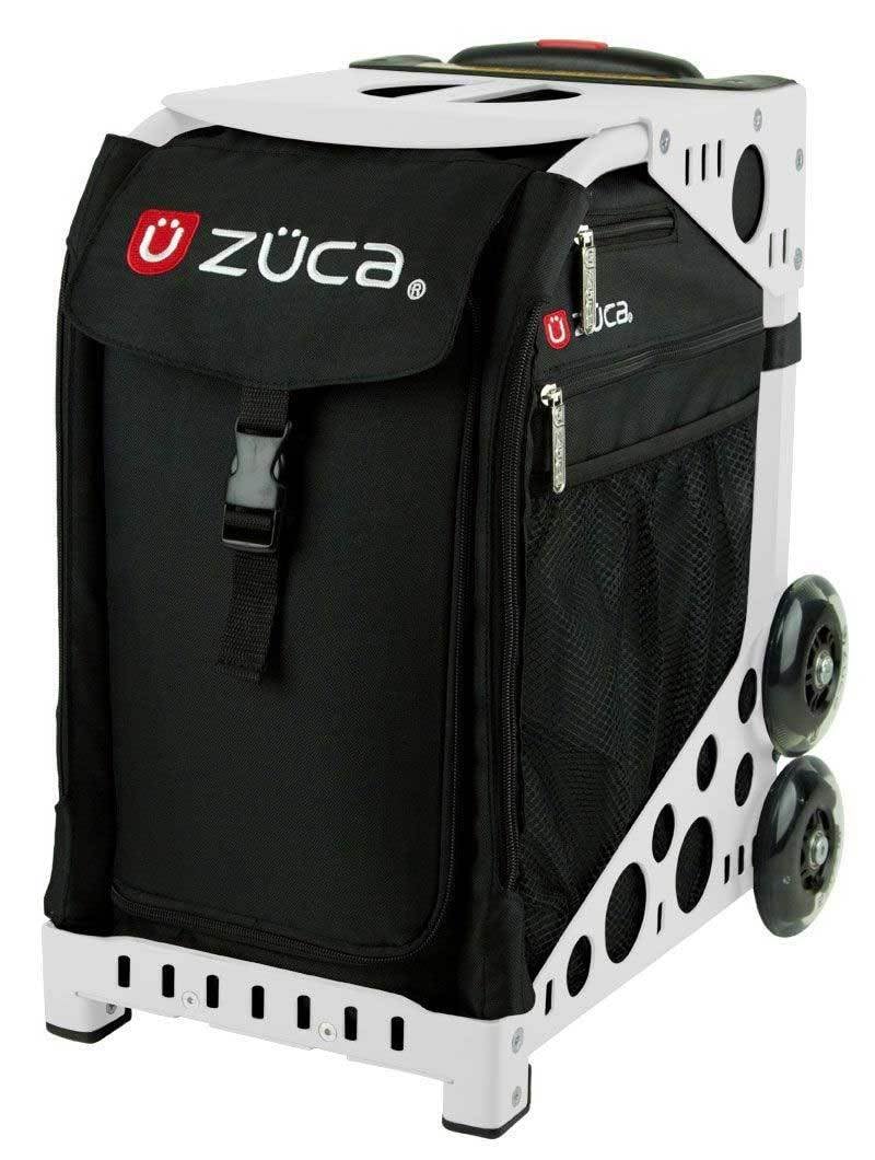 ZUCA Obsidian Insert & White Frame Rolling Backpack with Flashing Wheels - Perfect for School, Travel, and Gym Use