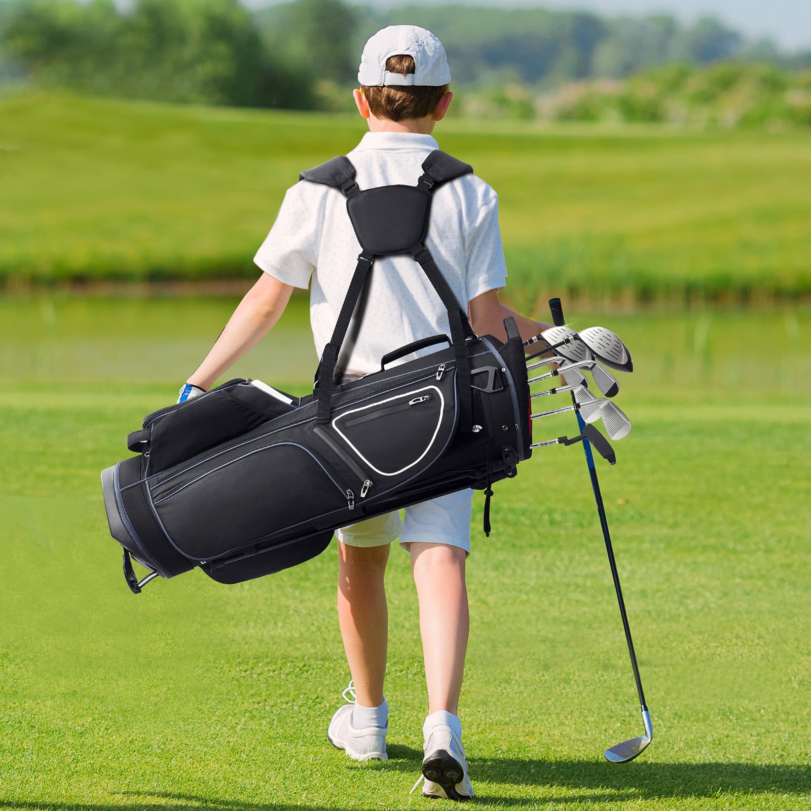 VEVOR Premium 14-Way Golf Cart Bag with Stand - Durable Golf Bag with Organizer Divider Top, Handles, Dust Cover & Detachable Dual Strap for Men & Women - Perfect for Club Storage & Course Transportation