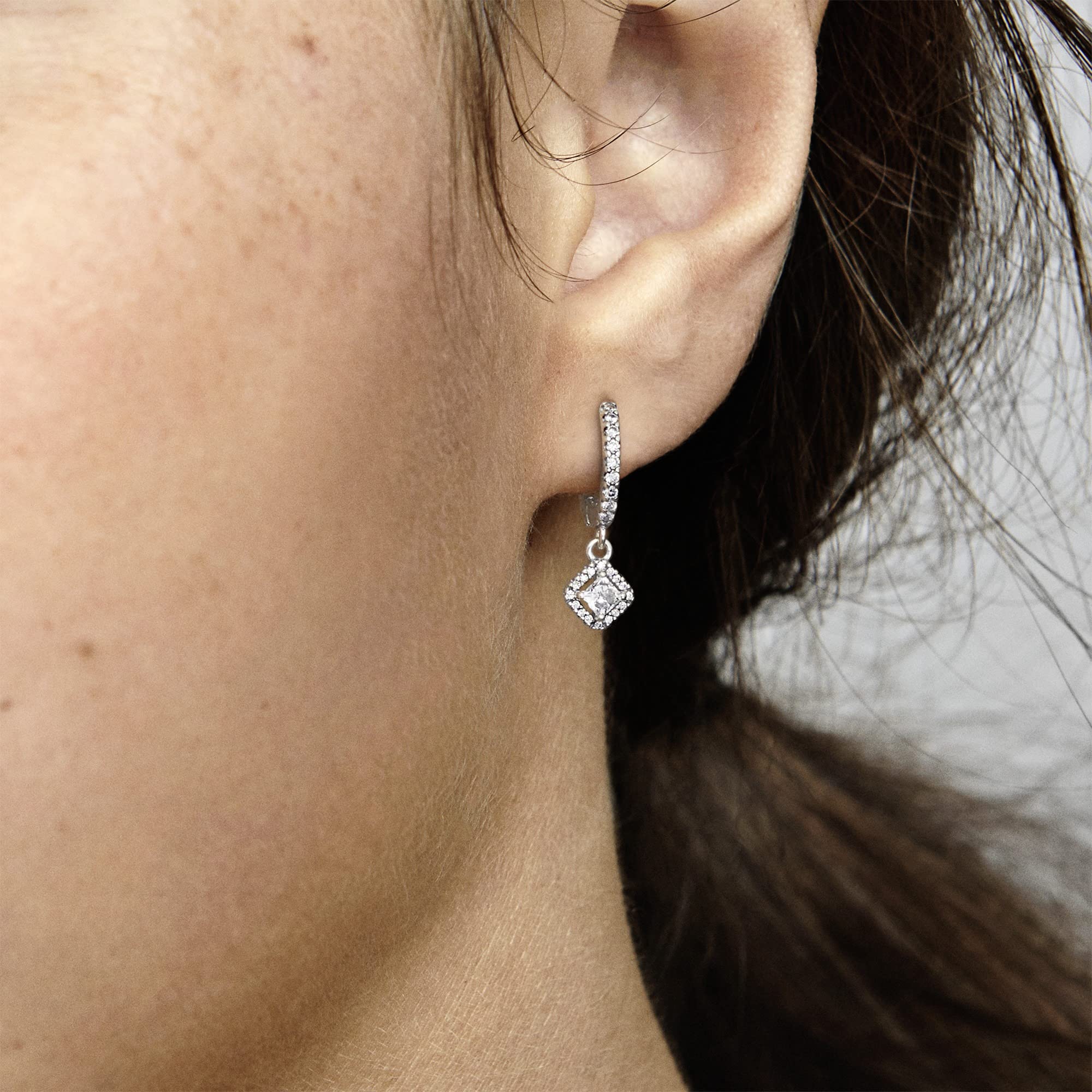 Pandora Timeless Sterling Silver Square Sparkle Cubic Zirconia Hoop Earrings for Women - Elegant Gift Box Included | Perfect for Weddings, Parties & Everyday Wear