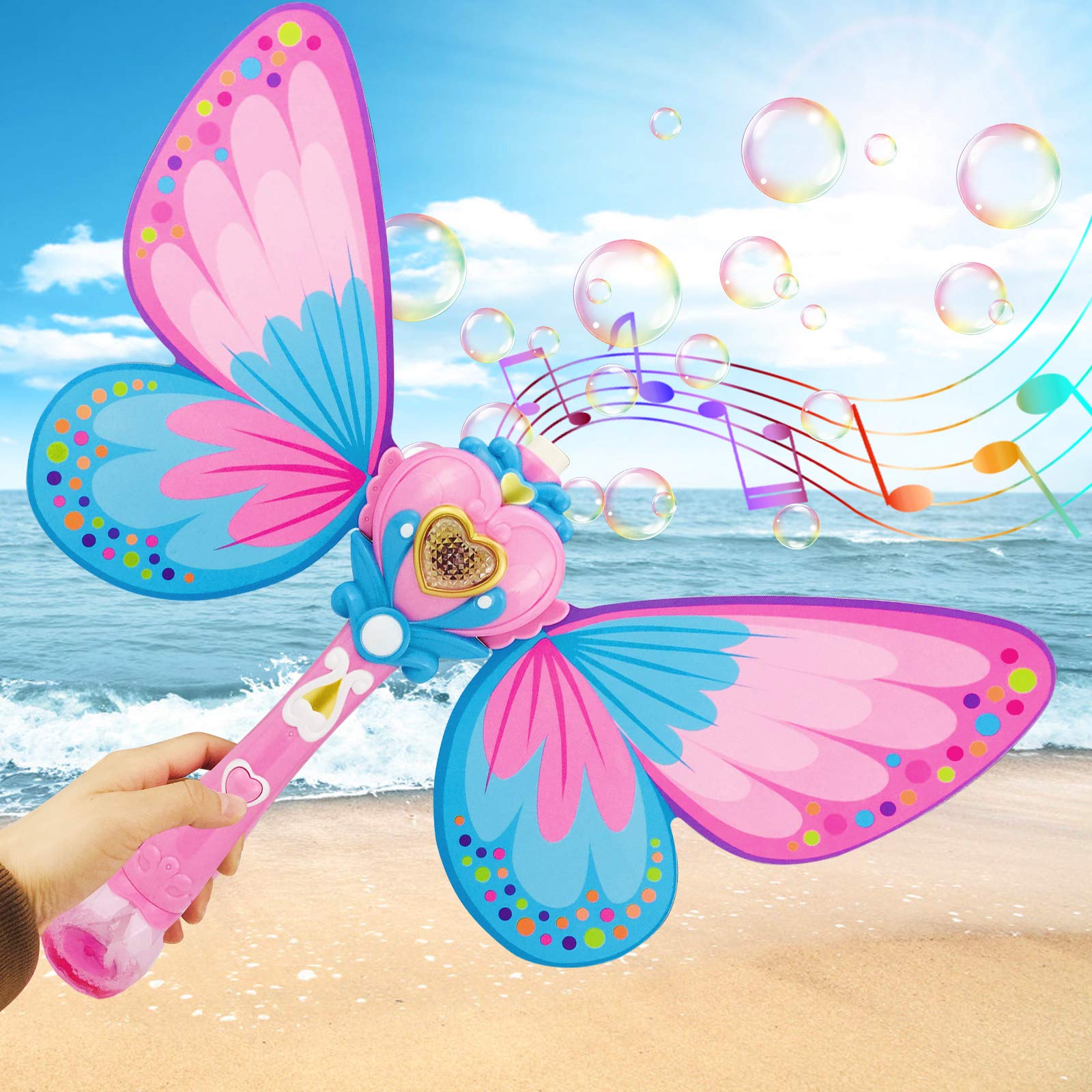 Butterfly Bubble Machine for Kids - Automatic Bubble Blower with Music & LED Lights, Includes 2 Bubble Refills - Perfect for Toddlers, Birthday Parties, Weddings, Outdoor & Indoor Play