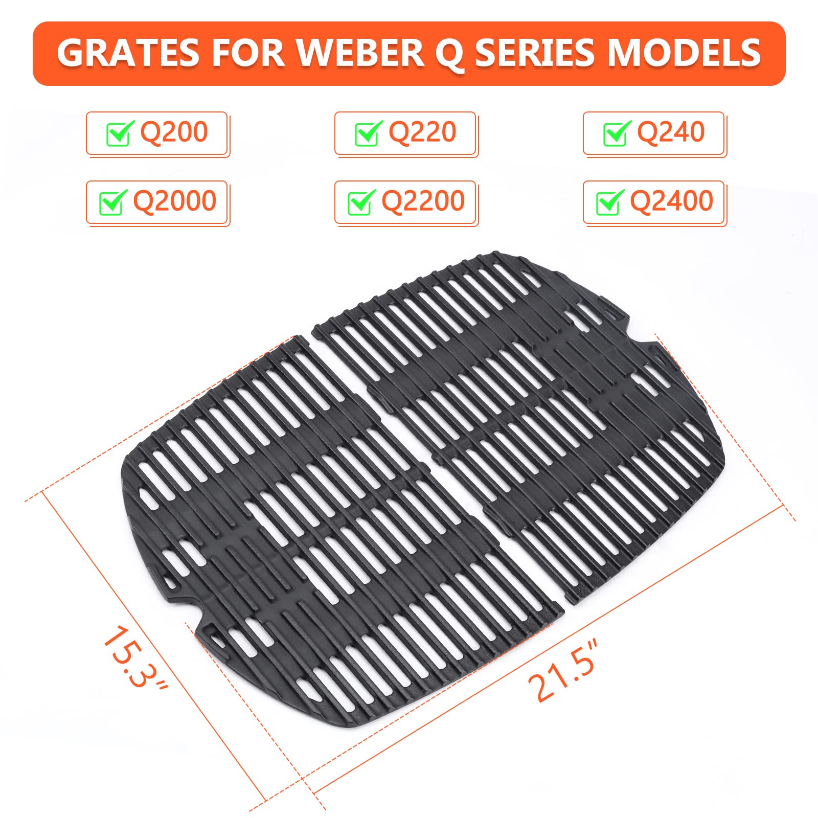 QuliMetal 6559 Cast Iron Griddle & 7645 Grill Grates Replacement Parts for Weber Q200 Q220 Q240 Q2000 Q2200 Q2400 Gas Grills – Perfect for Outdoor BBQ, Camping & Backyard Cooking