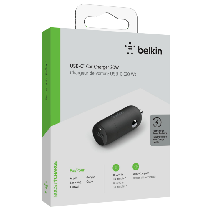 Belkin 20W USB C PD Car Charger - Fast Charging Adapter for iPhone, Android, Samsung - Black | Perfect for Road Trips & Daily Commutes