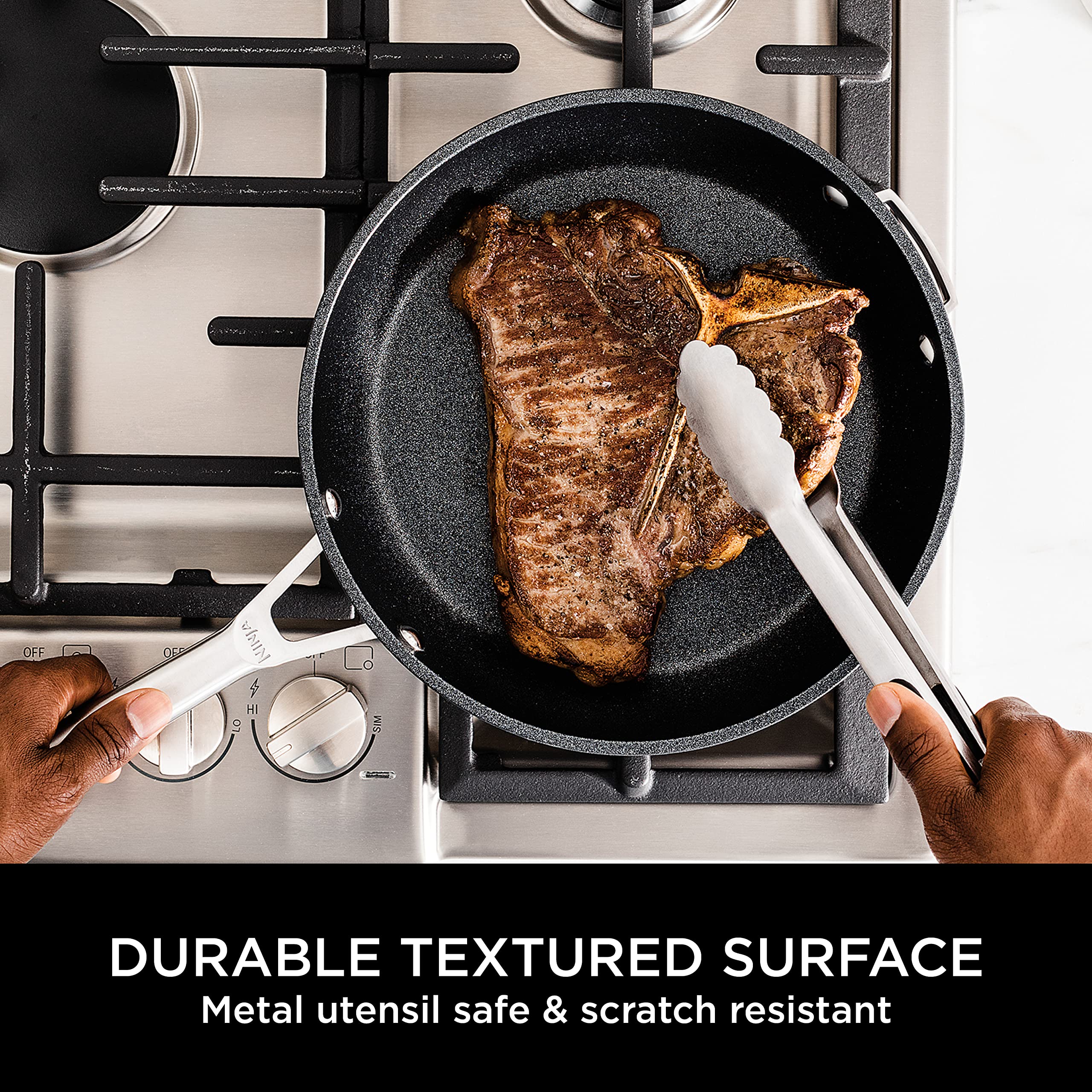 Ninja ZEROSTICK Stackable Non-Stick Frying Pan Set - 2-Piece (20cm & 26cm) Hard Anodized Aluminum Cookware | Induction Compatible, Space Saving Design | Durable & Scratch Resistant | Perfect for Small Kitchens, Camping & RV Cooking