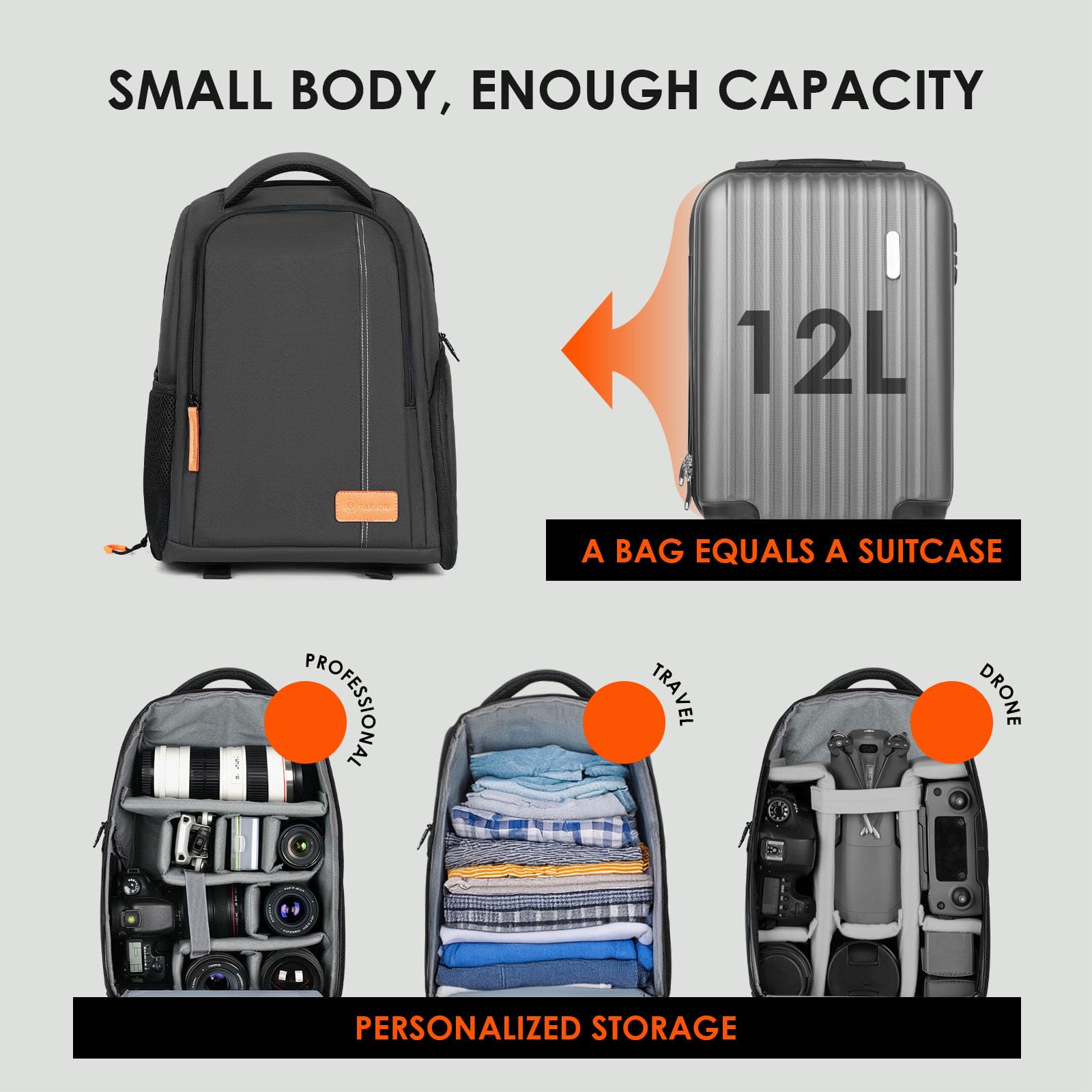 TARION Professional Waterproof Camera Backpack - Large Capacity DSLR/SLR Photography Bag with Padded Insert & 15'' Laptop Compartment for Canon Nikon Fuji Sony Cameras - Perfect for Travel, Hiking & Outdoor Photography
